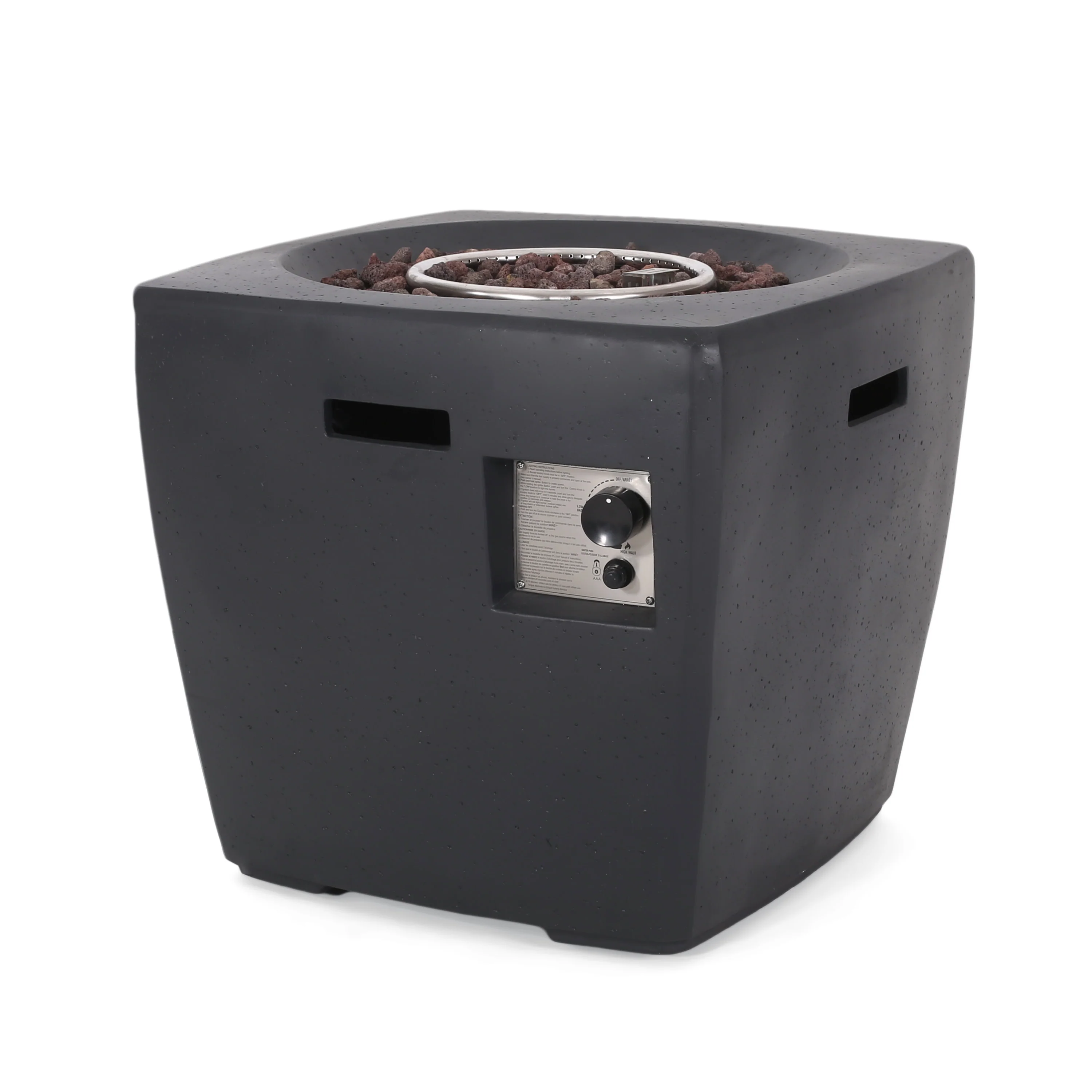 Andreson Outdoor 40,000 BTU Lightweight Concrete Square Fire Pit, Dark Gray - furnishings