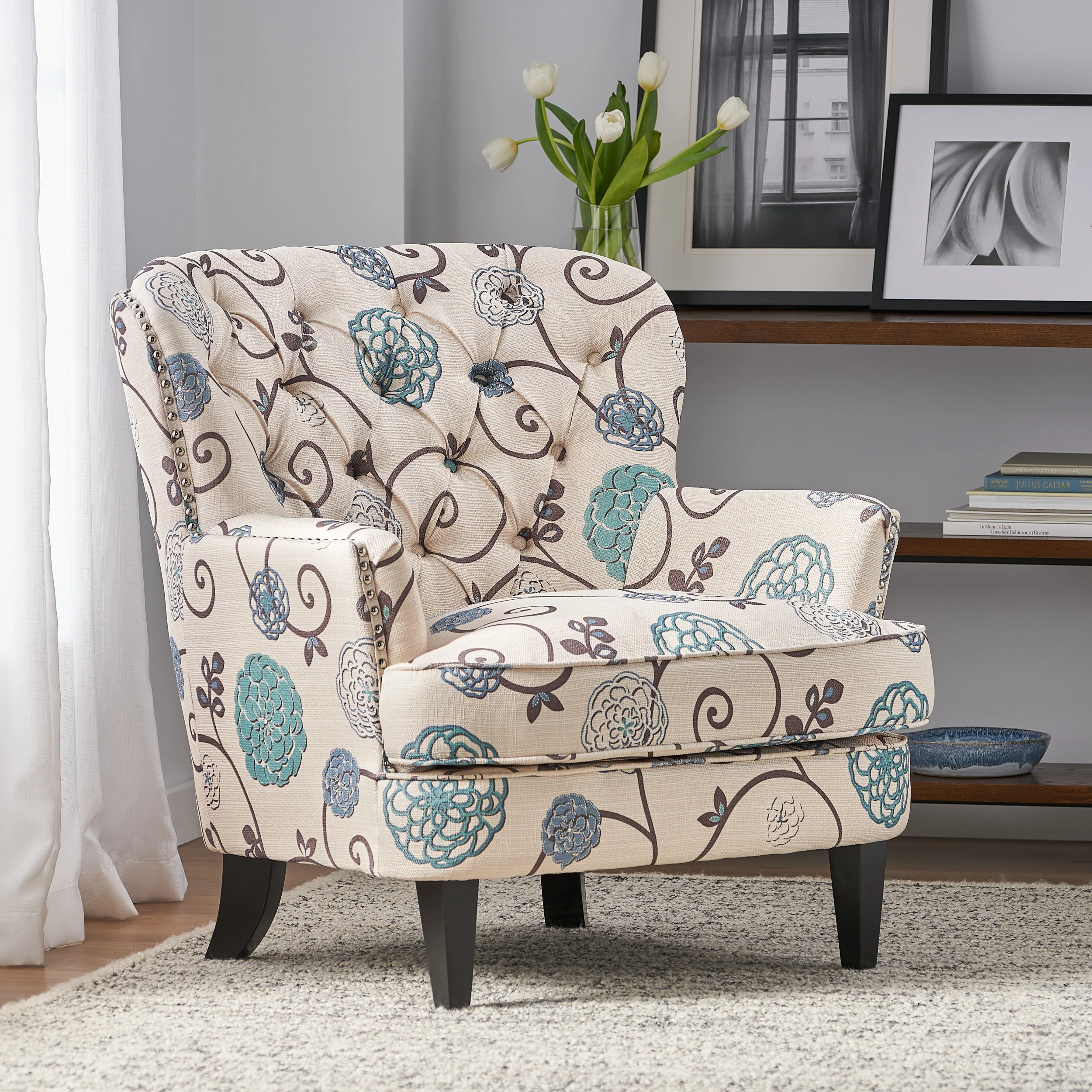 Alfred Button Tufted Fabric Club Chair - furnishings