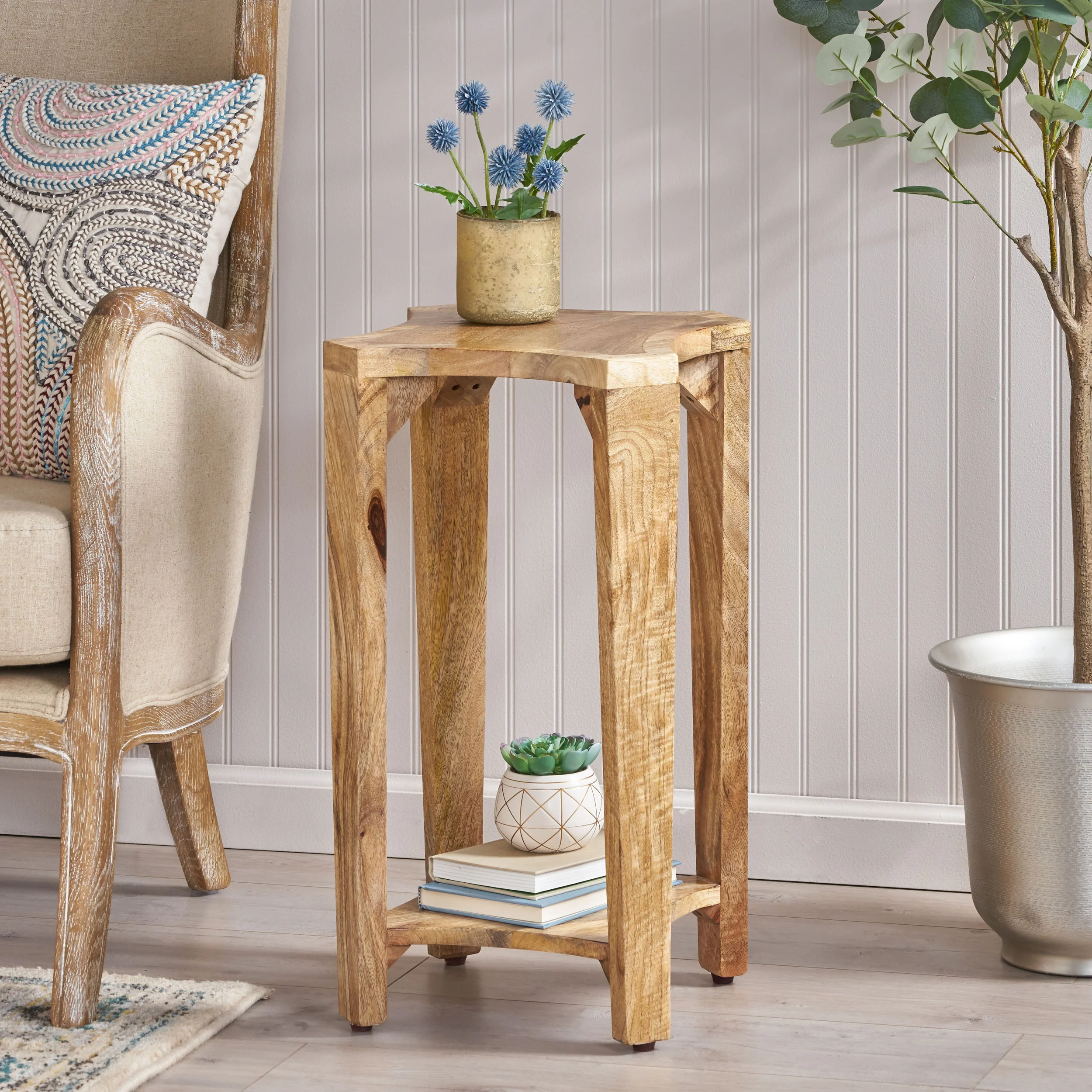 Bruce Handcrafted Boho Mango Wood Side Table - furnishings