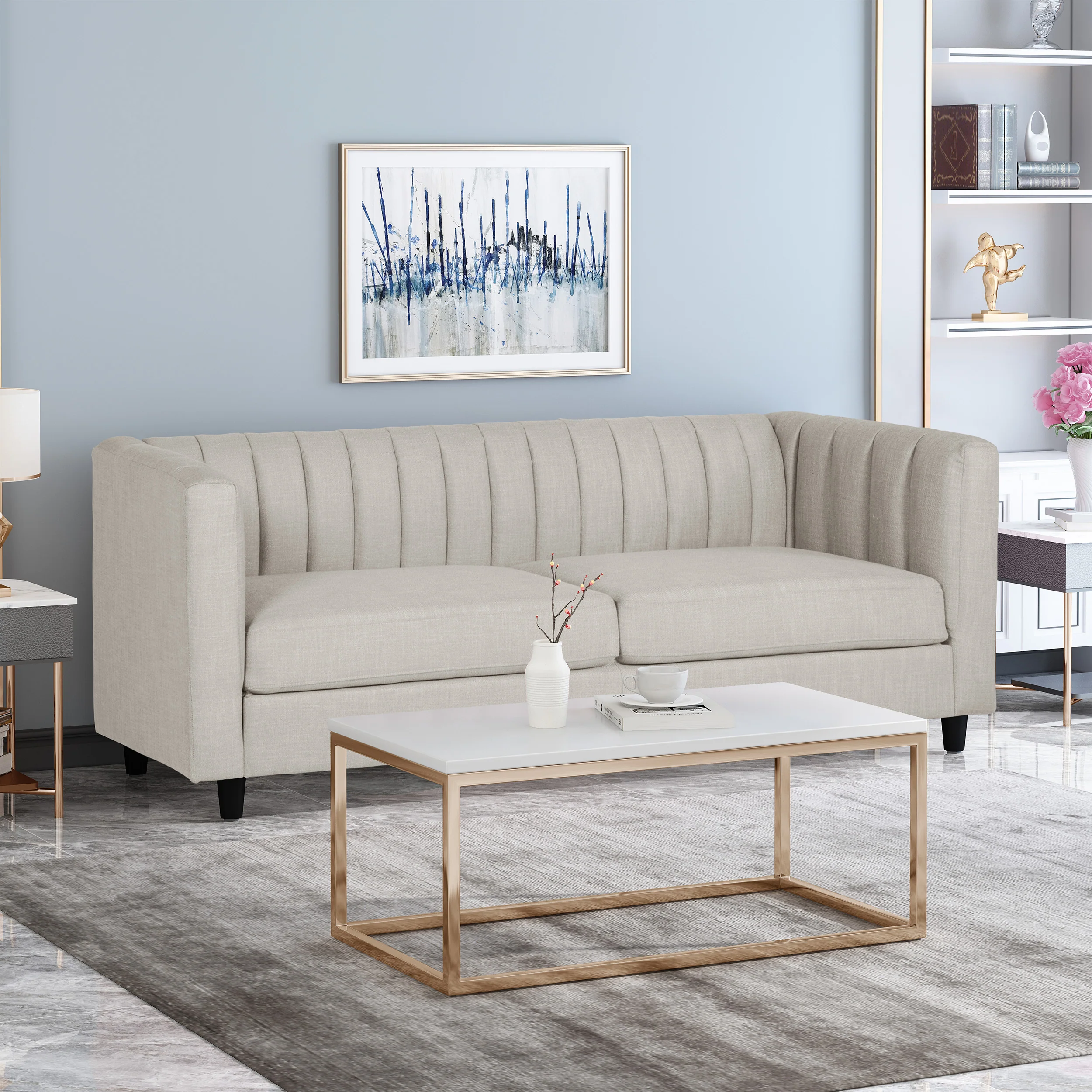 Darlin Contemporary Channel Stitched Fabric 3 Seater Sofa - furnishings