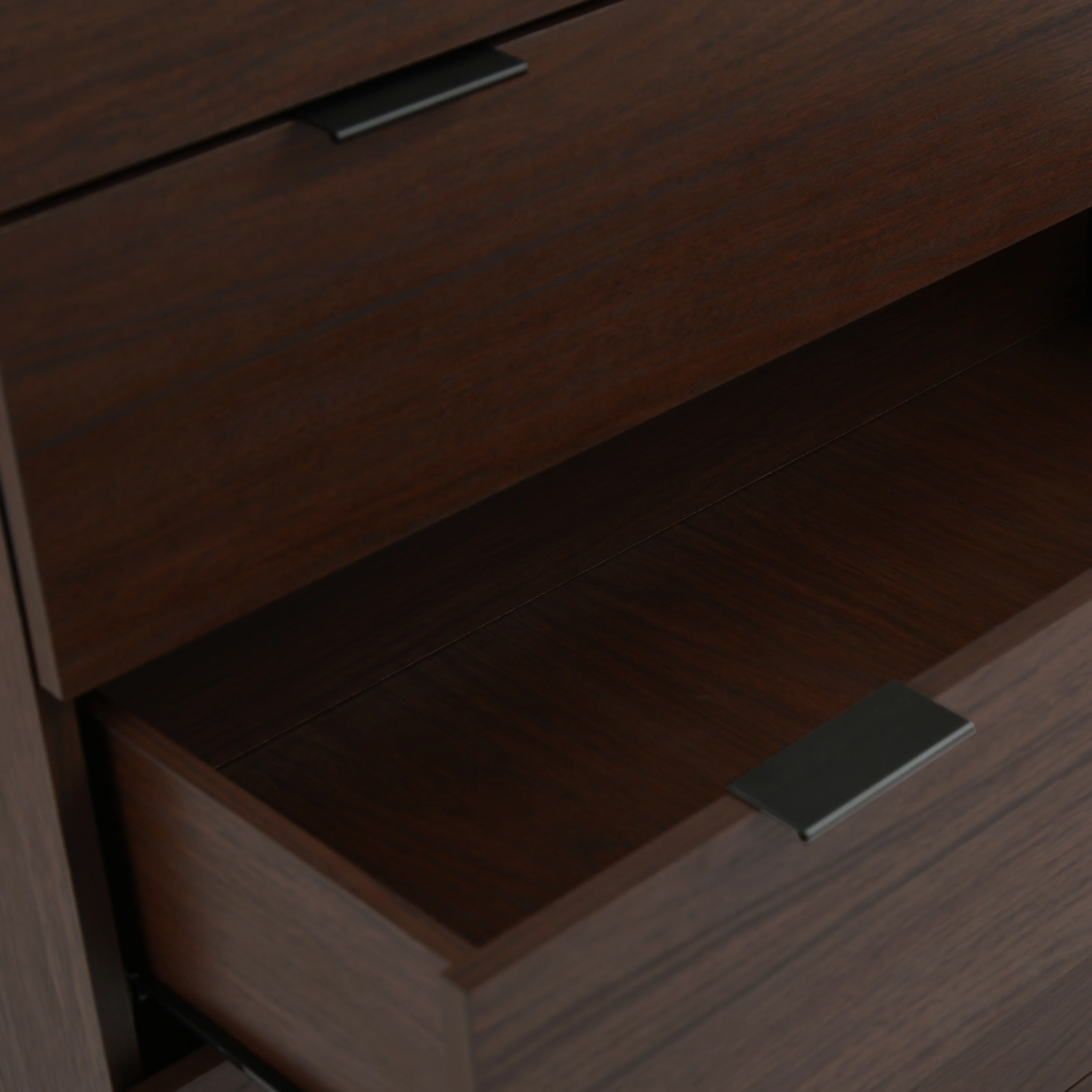 Demijen Modern Industrial 5 Drawer Wide Dresser, Walnut and Matte Black - furnishings