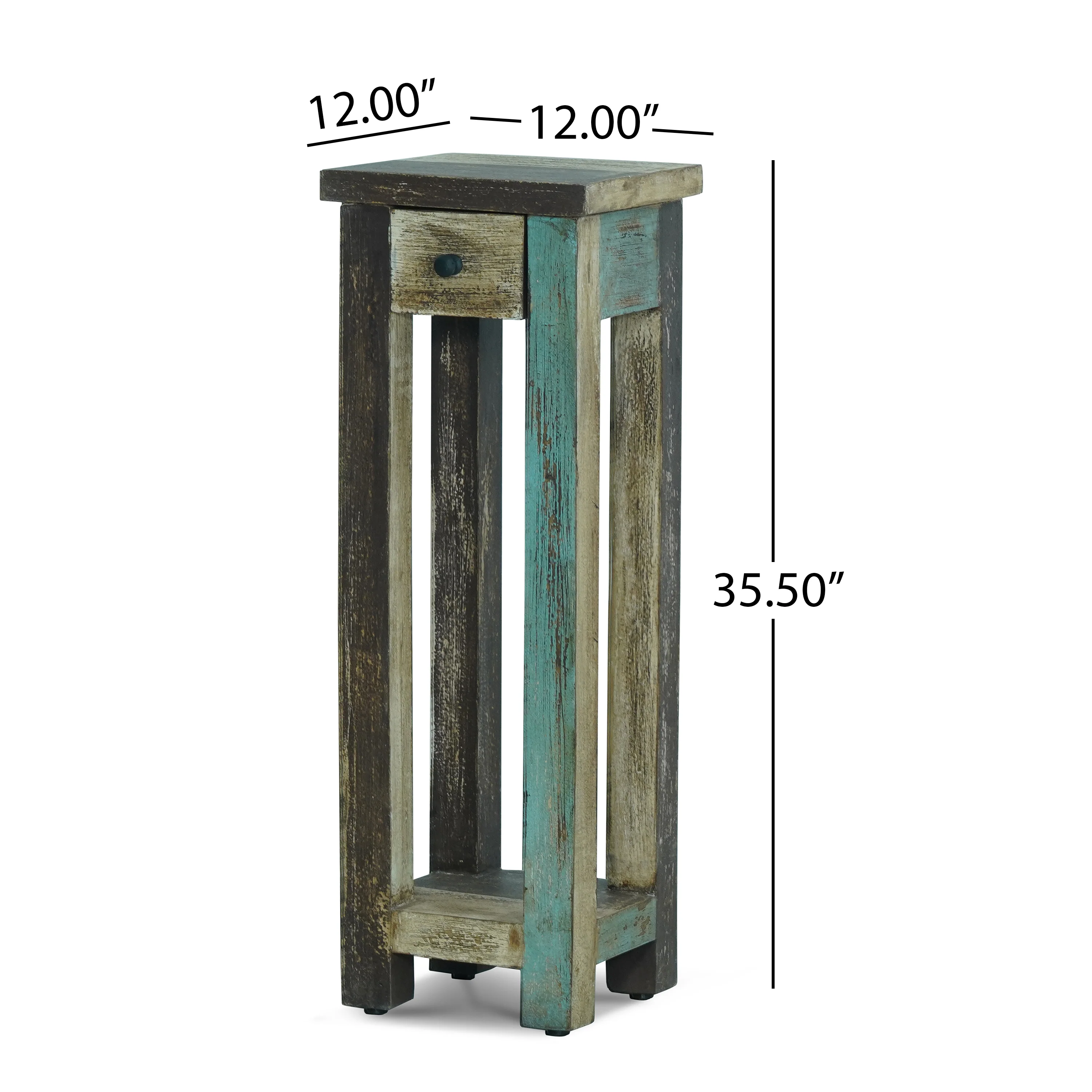 Tracey Boho Handmade Distressed Mango Wood Tall Side Table, Multicolored - furnishings