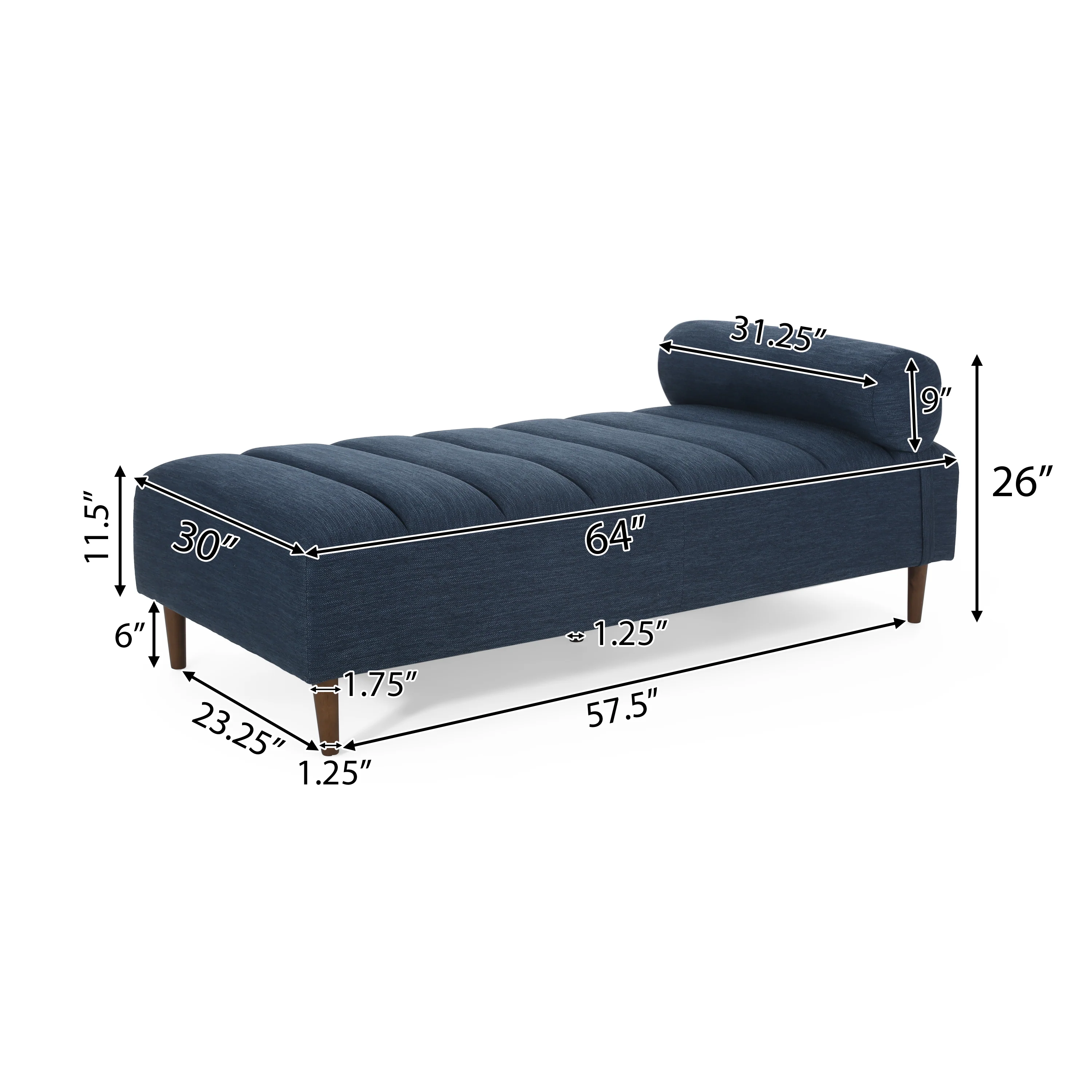 Holmwood Mid Century Modern Fabric Tufted Chaise Lounge with Bolster Pillow - furnishings