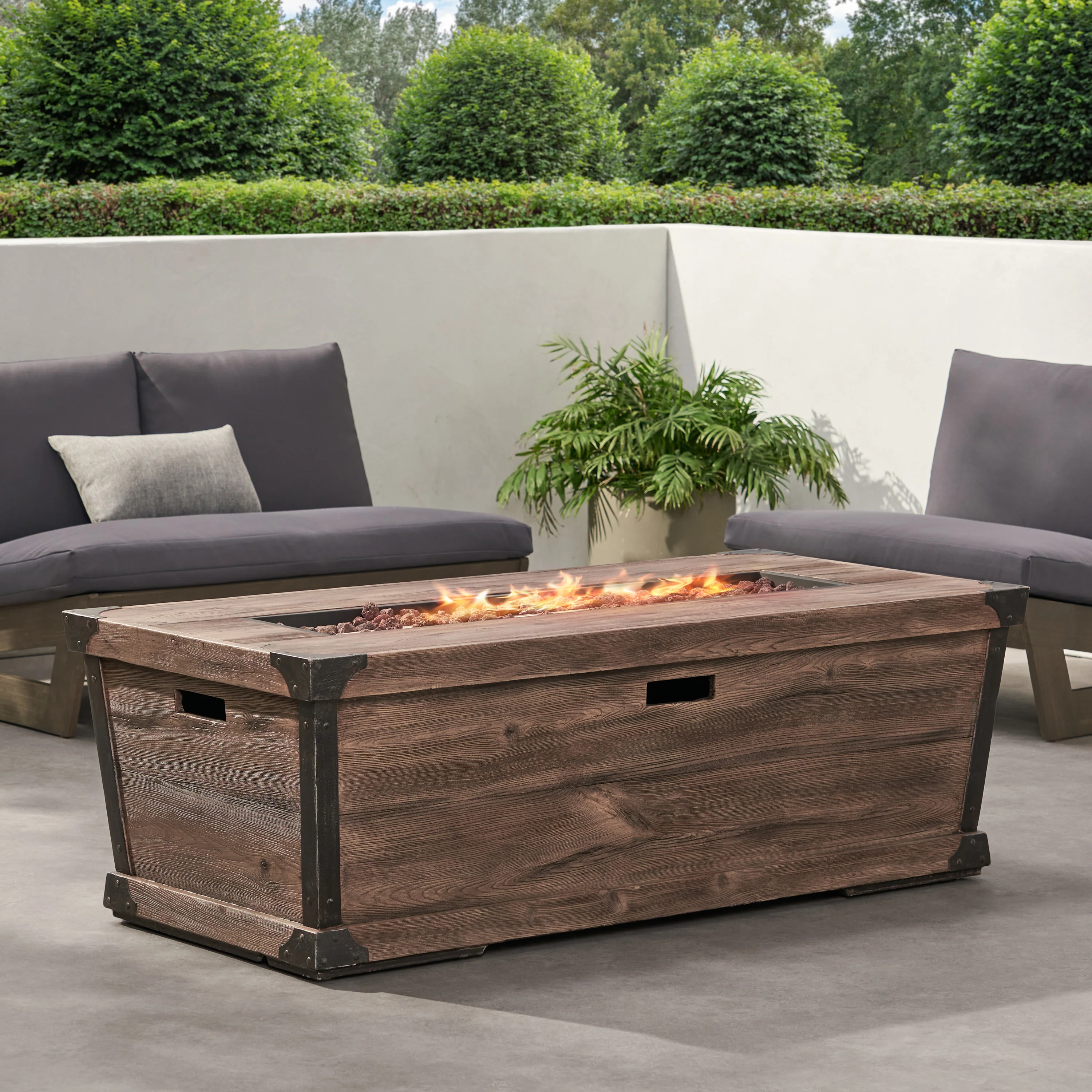 Aido Outdoor 50,000 BTU Lightweight Concrete Rectangular Fire Pit (No Tank Holder), Brown - furnishings