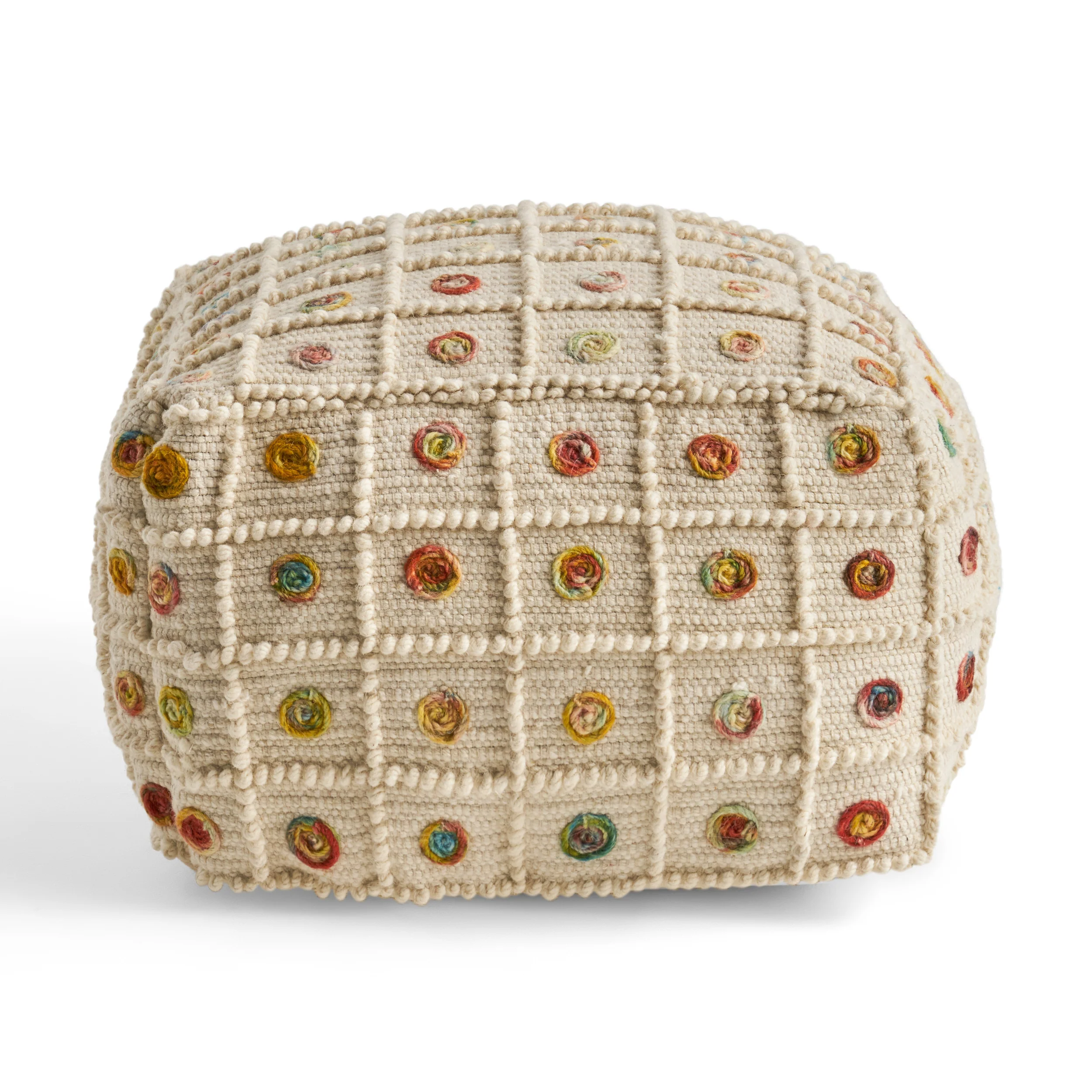 Jaceyon Boho Wool and Cotton Ottoman Pouf - furnishings