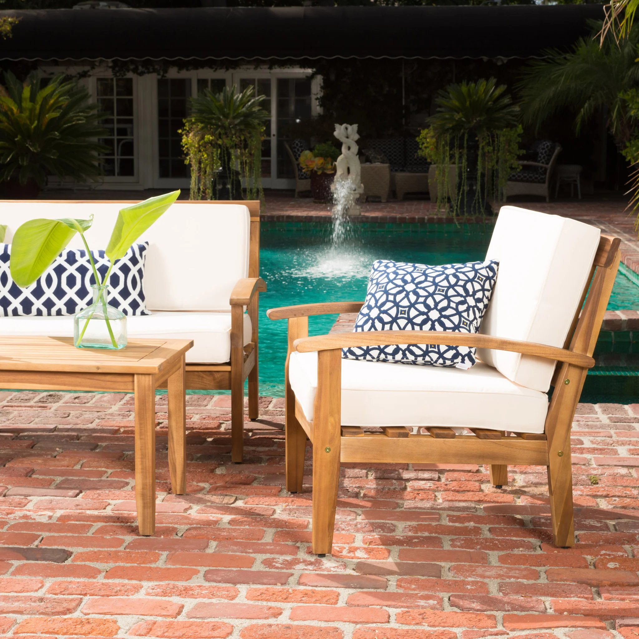 Peyton 4 Pc Acacia Wood Chat Set w/ Water Resistant Cushions - furnishings