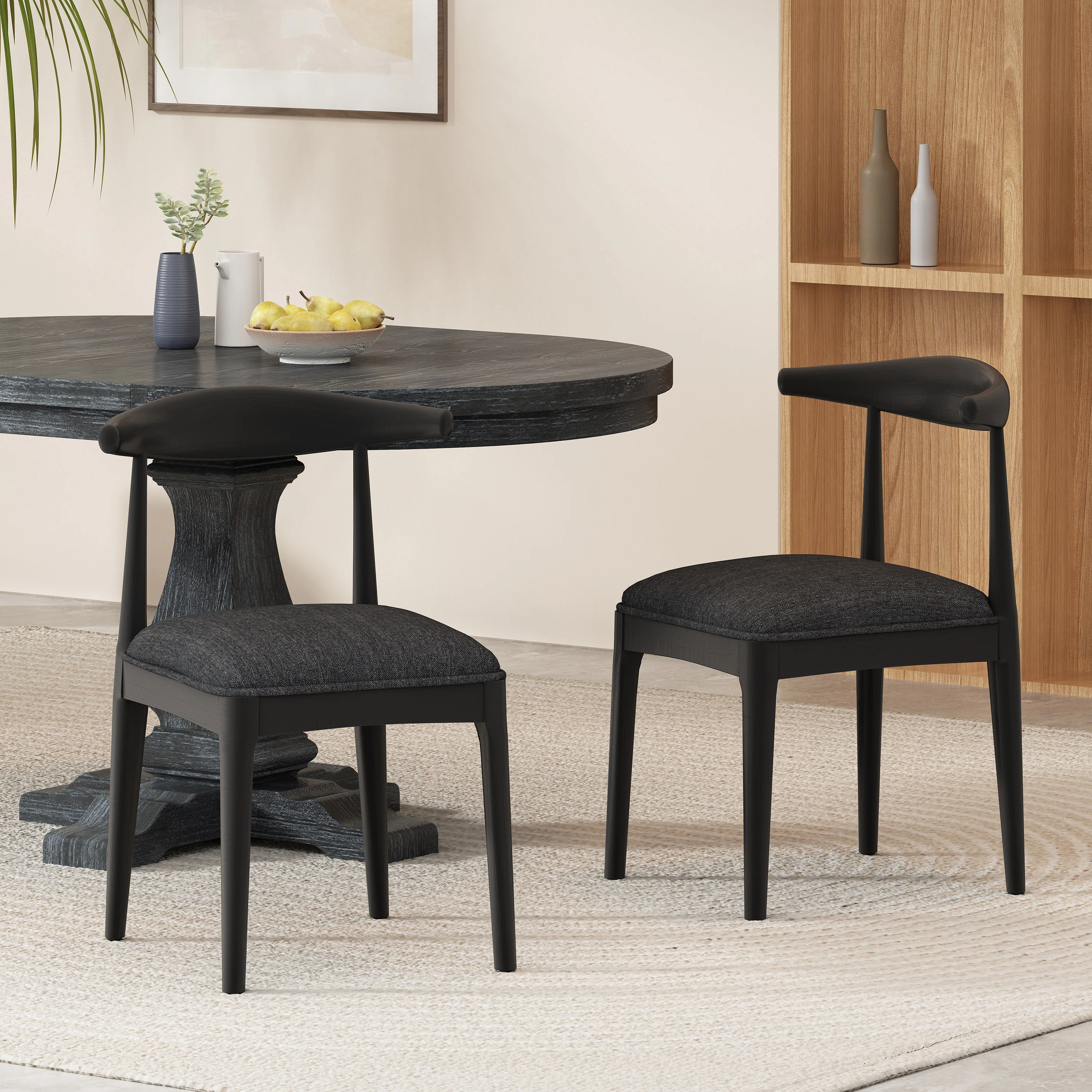 Covey Mid Century Modern Fabric Upholstered Wood Dining Chairs, Set of 2 - furnishings