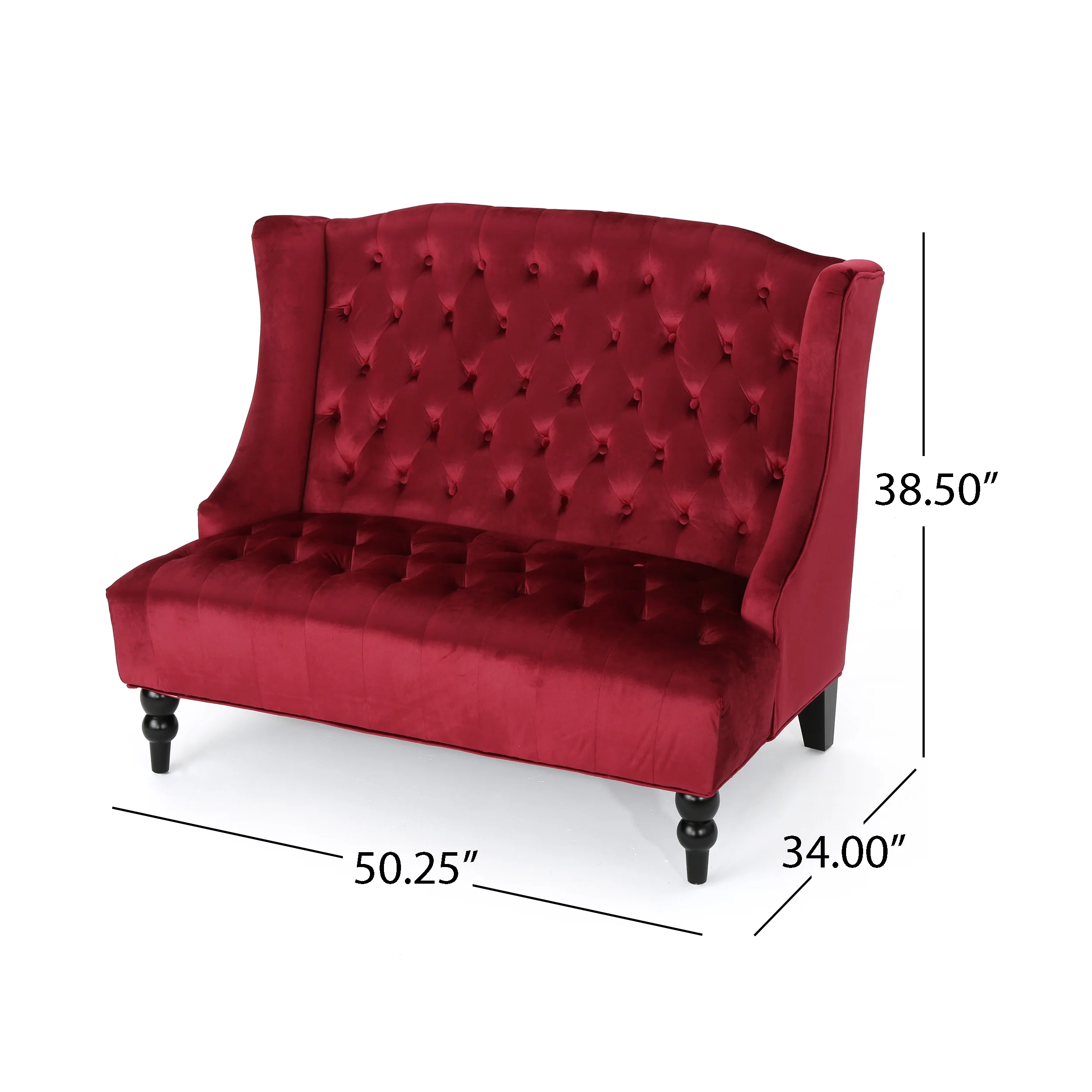 Leona French Style High Back Tufted Winged Velvet Loveseat - furnishings