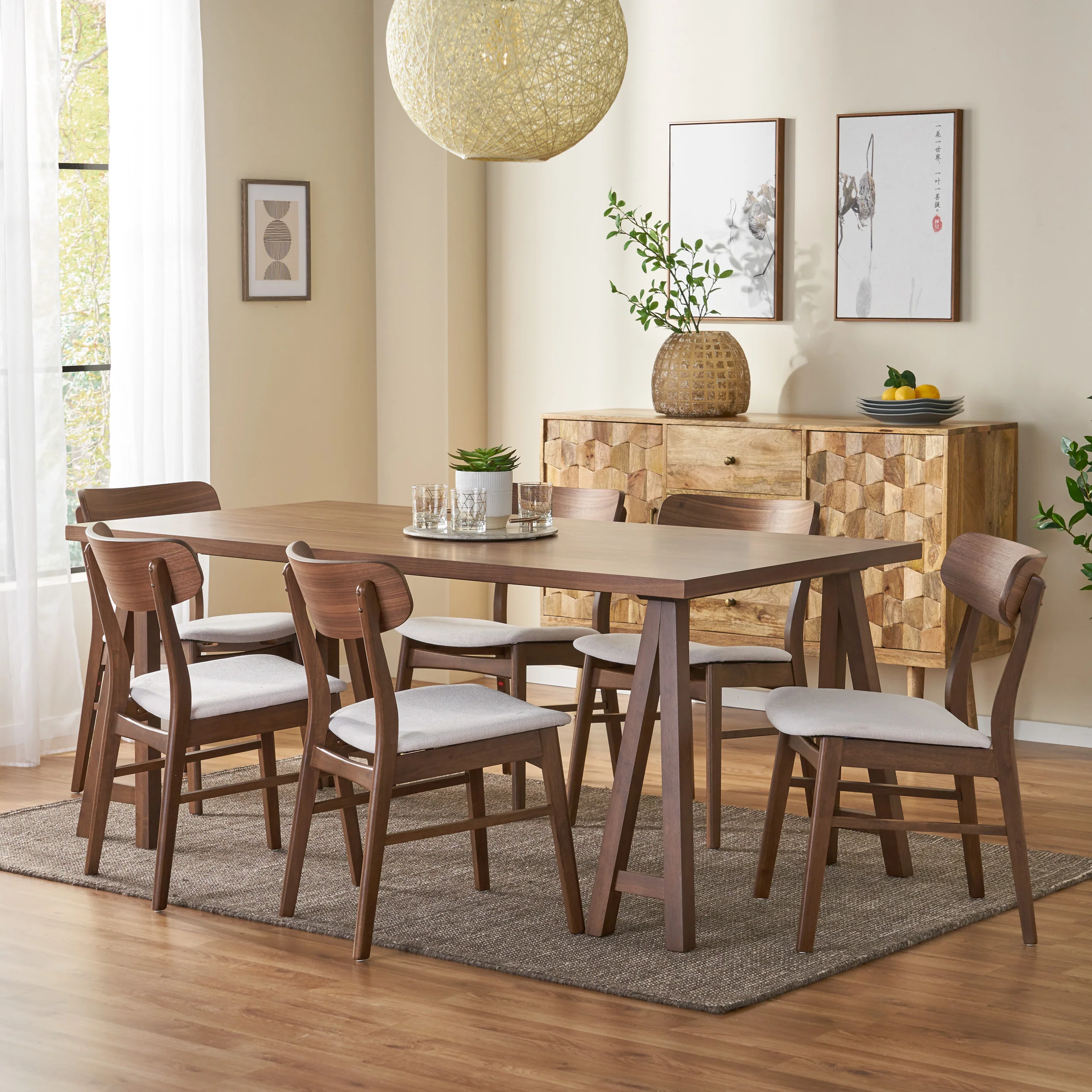 Alexis Mid-Century Modern 7 Piece Dining Set - furnishings