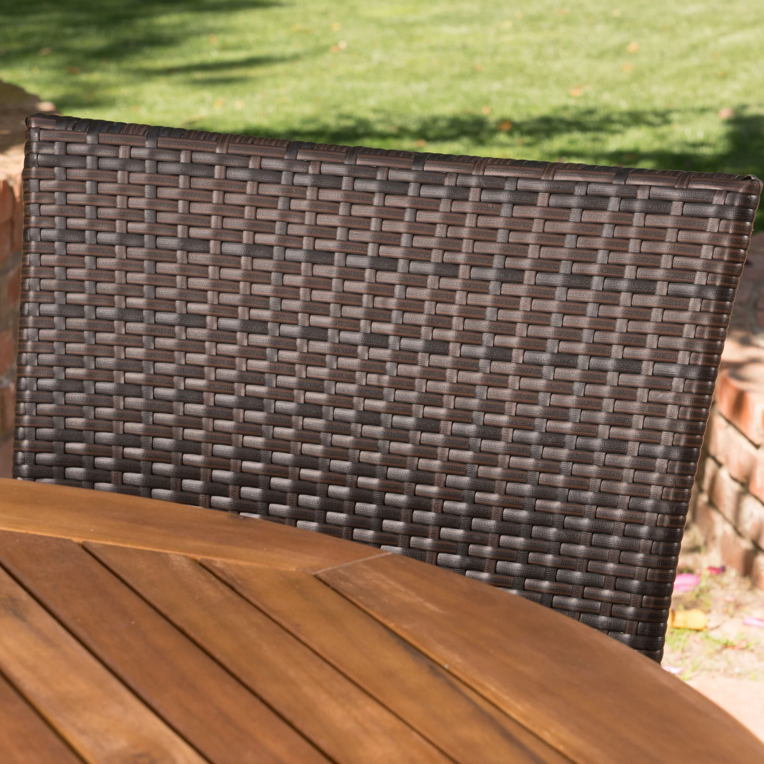 Avant Outdoor 5 Piece Multibrown Wicker Dining Set with Teak Finish Circular Acacia Wood Dining Table - furnishings