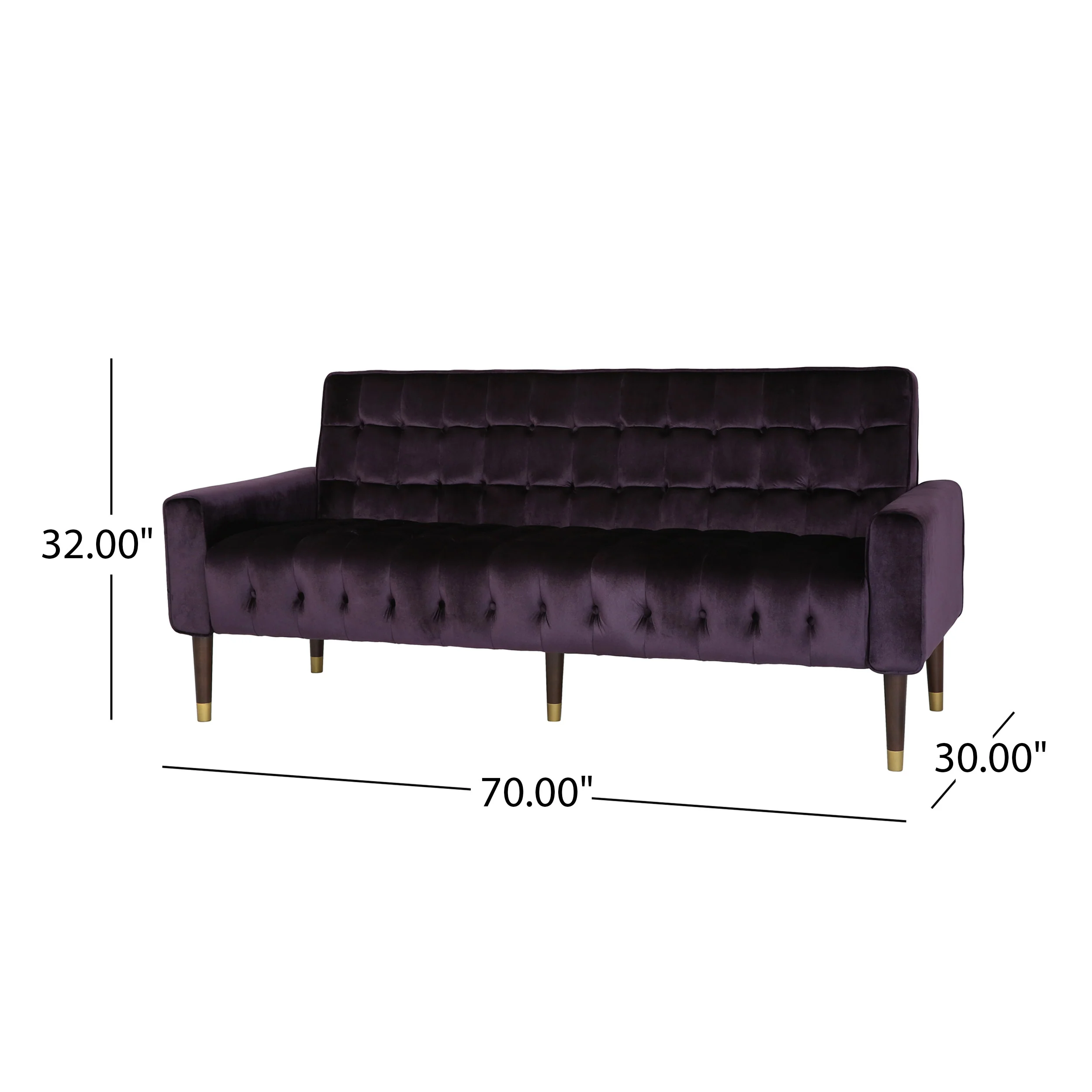 Adan Tufted Velvet Sofa with Gold Tipped Tapered Legs - furnishings