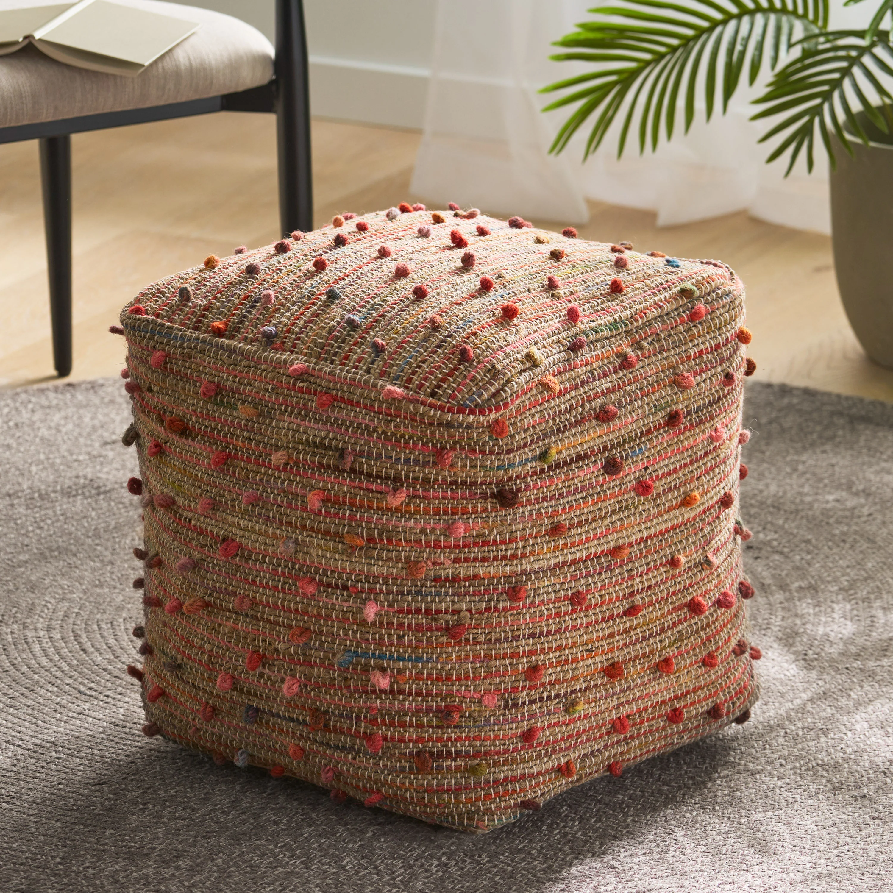 Rainy Boho Jute and Cotton Pouf - furnishings