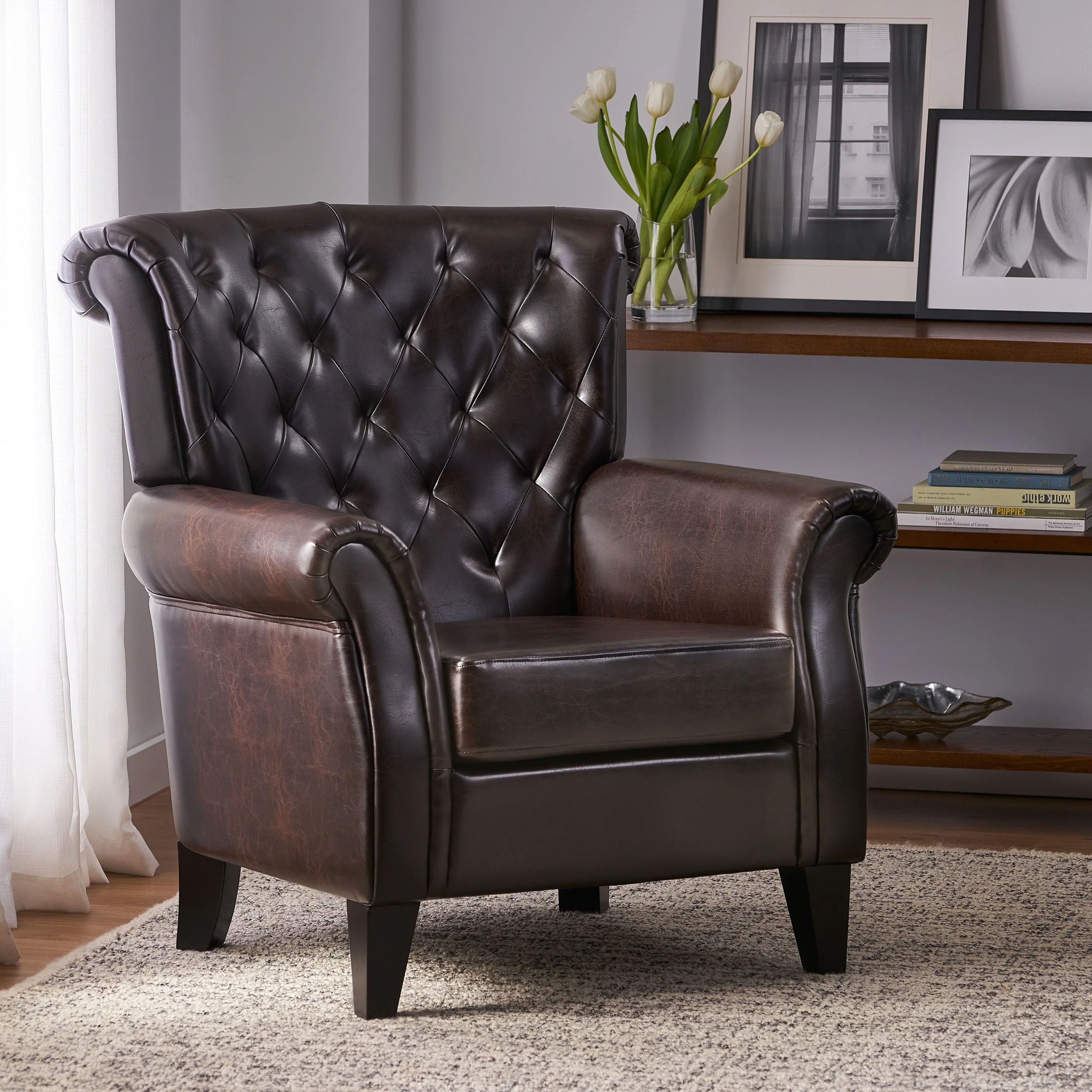 Solvang Contemporary Tufted Leather Club Chair - furnishings