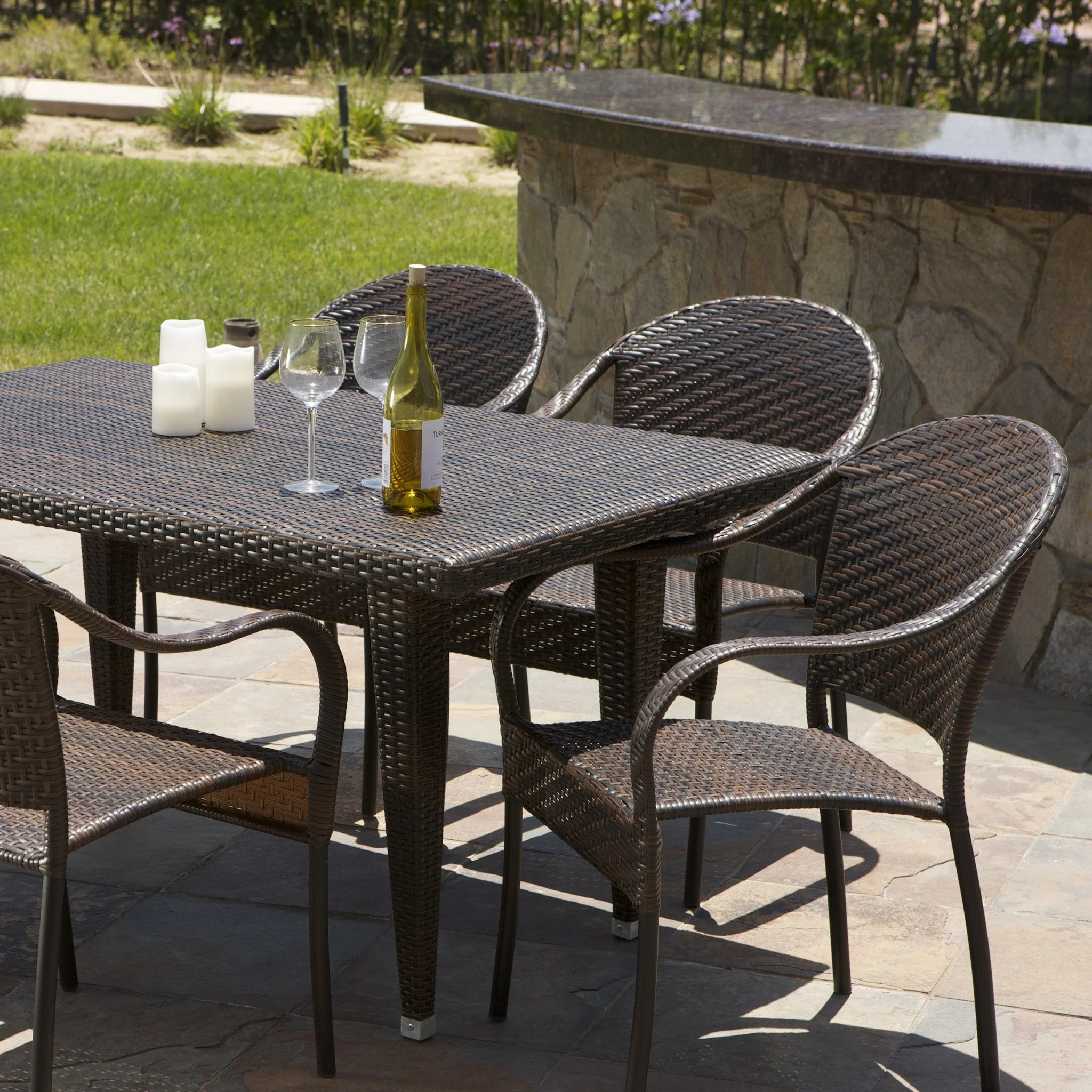Livingston 7 Piece Wicker Outdoor Dining Set - furnishings