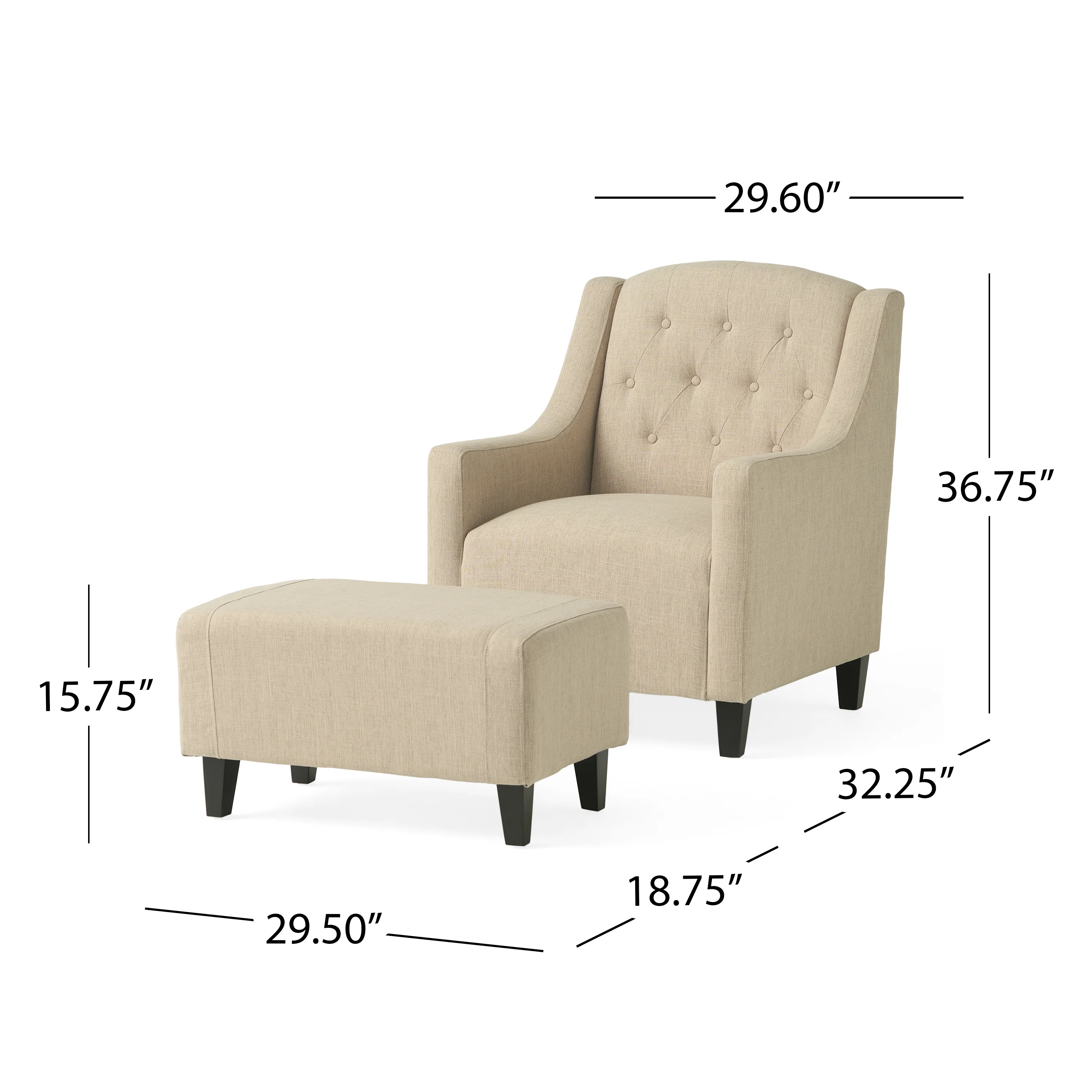 Empierre Tufted Light Beige Fabric Chair and Ottoman - furnishings