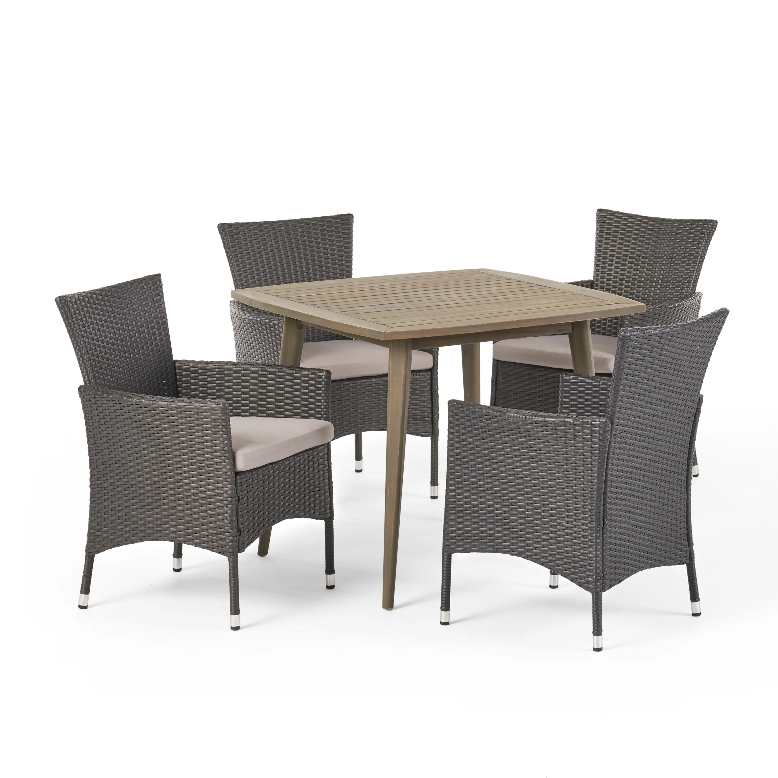 Jo Outdoor 5 Piece Wood and Wicker Dining Set, Gray and Gray - furnishings