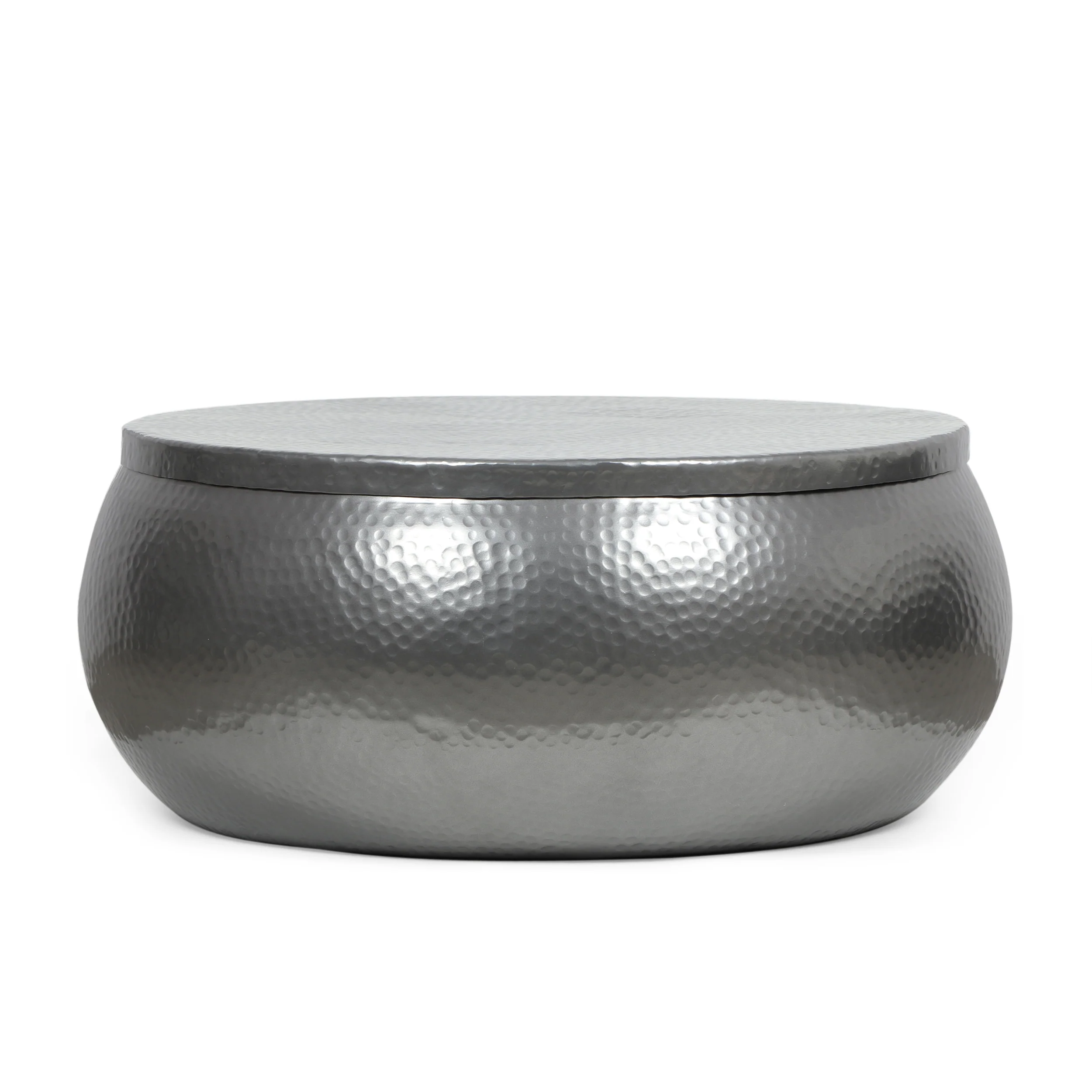 Tuttle Modern Handcrafted Aluminum Drum Coffee Table, Nickel - furnishings