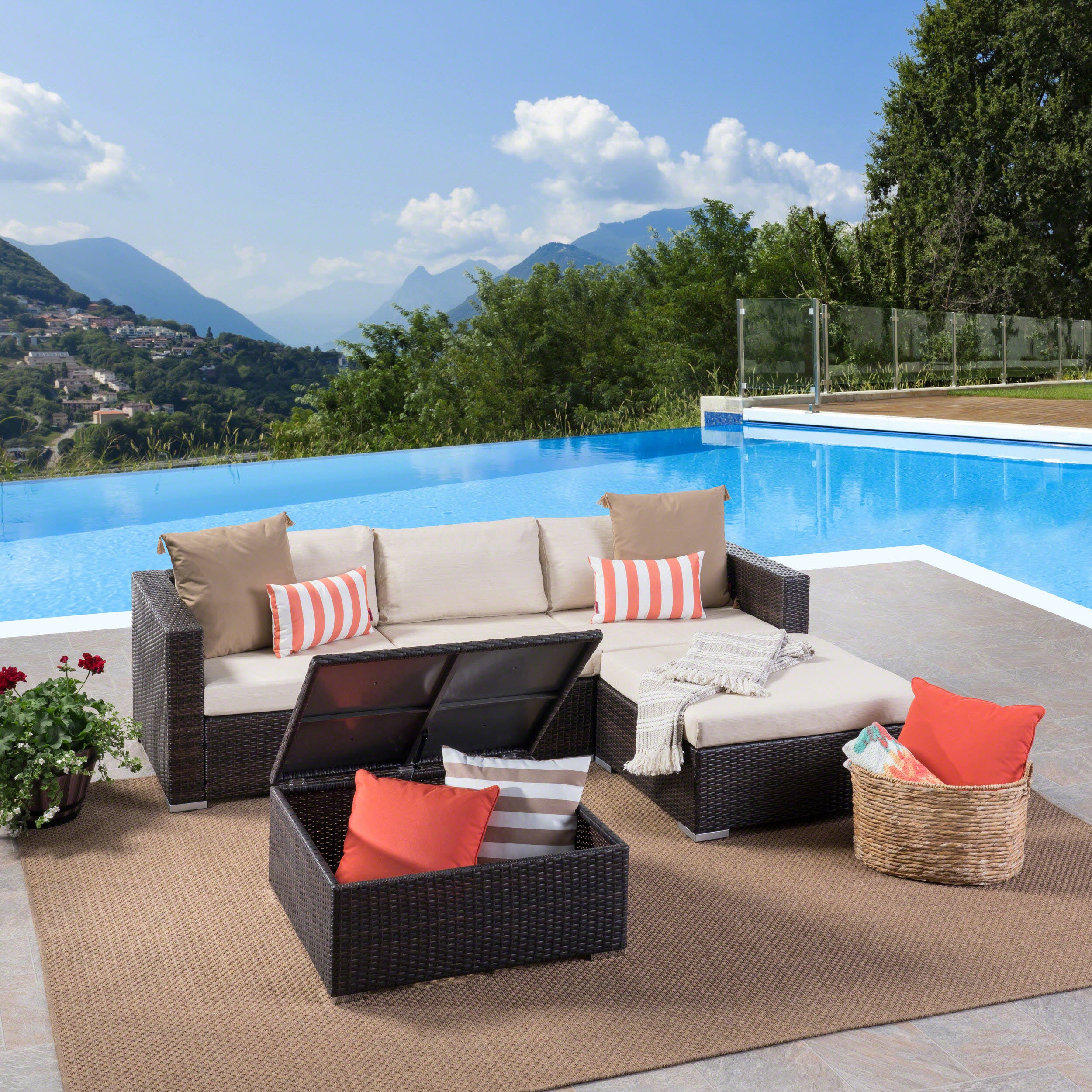 Tammy Rosa Outdoor 3 Seat Wicker Couch Set with  Storage Coffee Table - furnishings