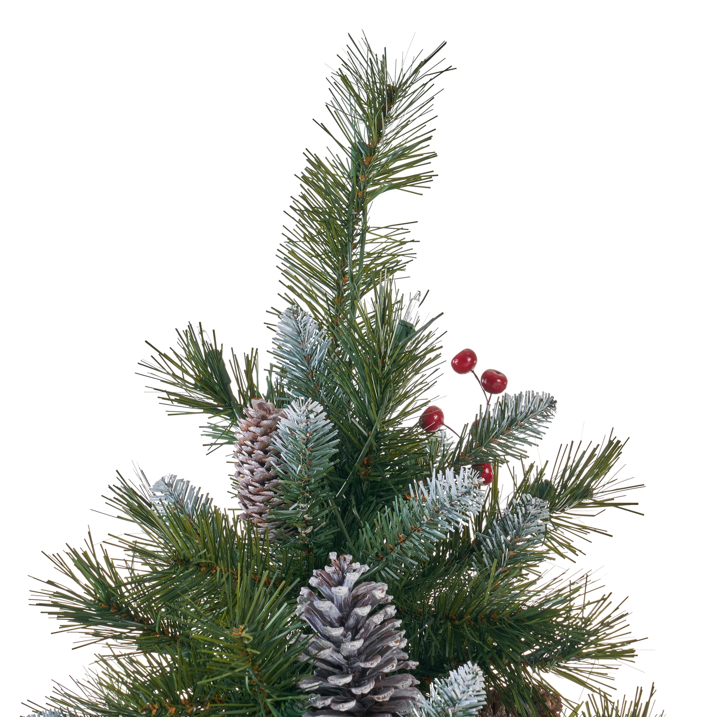 7-foot Mixed Spruce Hinged Artificial Christmas Tree with Frosted Branches, Red Berries, and Frosted Pinecones - furnishings