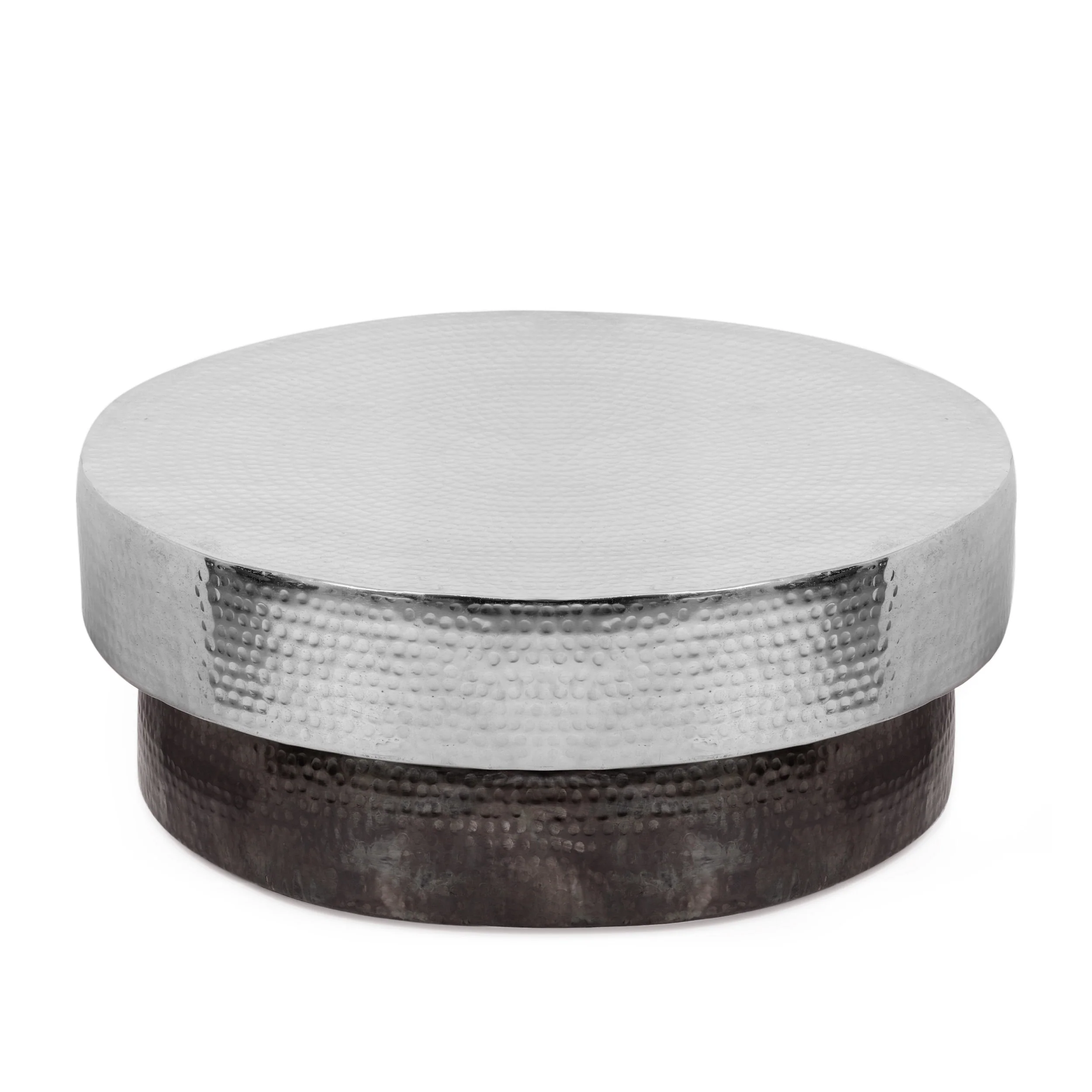 Brenizer Modern Handcrafted Hammered Aluminum Two Toned Coffee Table, Antique Pewter - furnishings