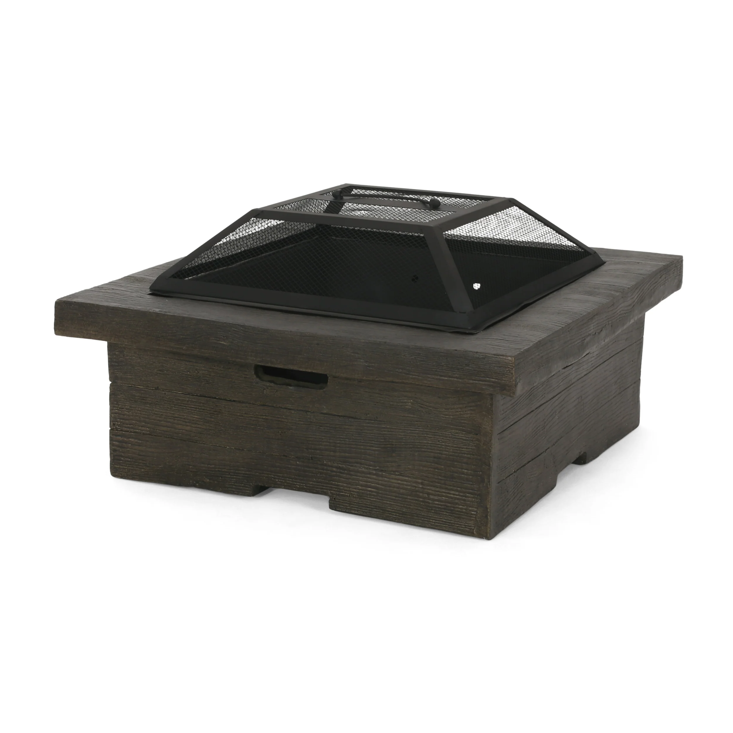 Bunce Outdoor Lightweight Concrete Wood Burning Square Fire Pit, Gray - furnishings