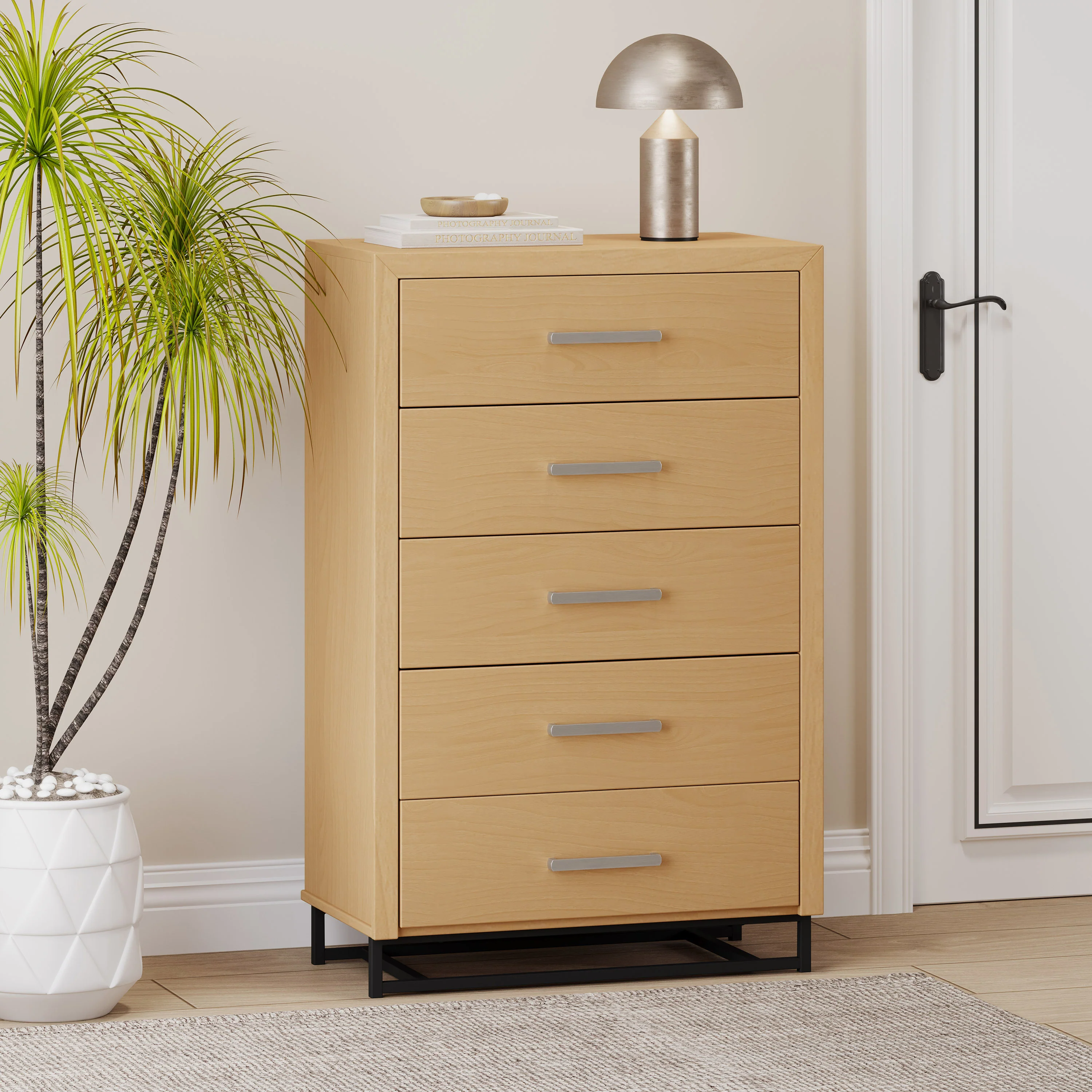 Borah Contemporary Faux Wood 5 Drawer Dresser - furnishings