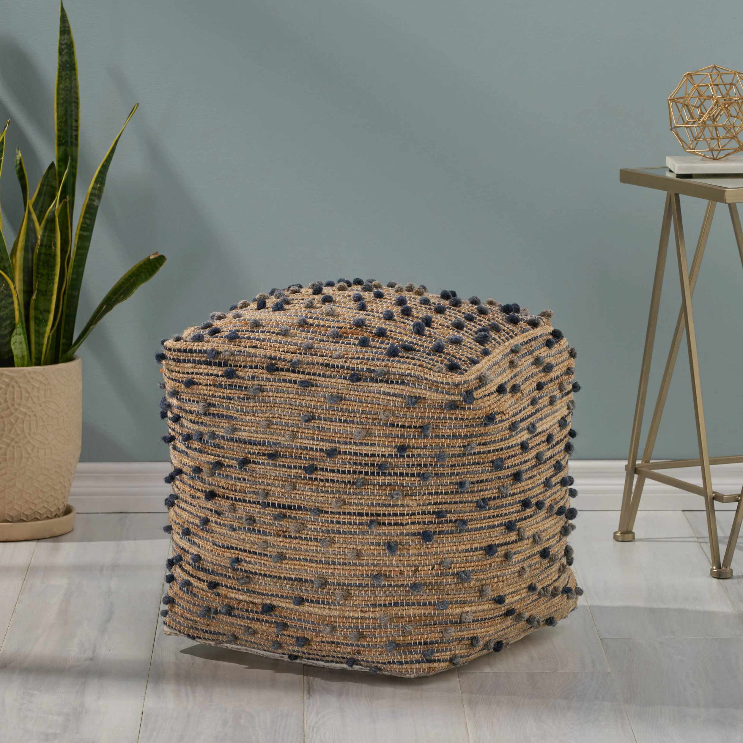 Rainy Boho Jute and Cotton Pouf - furnishings