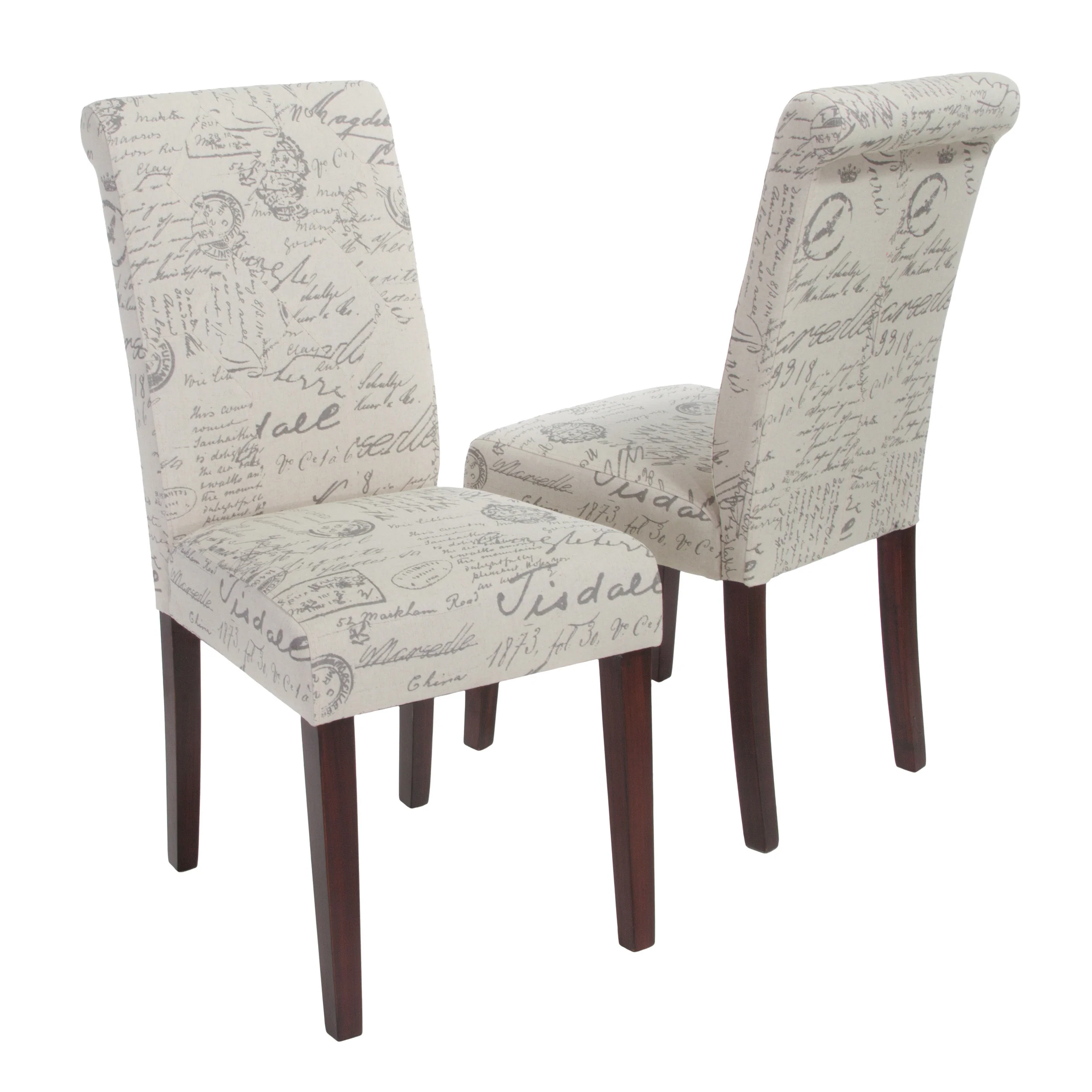 Cosette Script Printed Beige Linen Dining Chairs (Set of 2) - furnishings