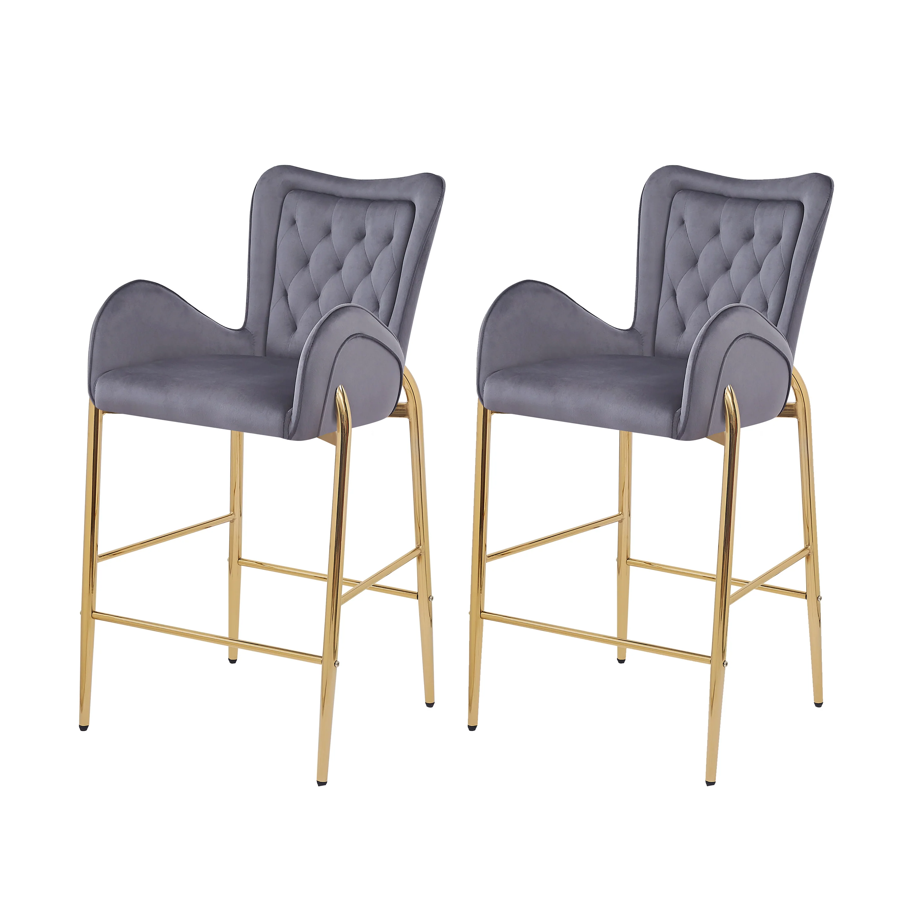 Kilvan Upholstered Cushioned Velvet Counter Stool with Footrest & Tufted Back - furnishings