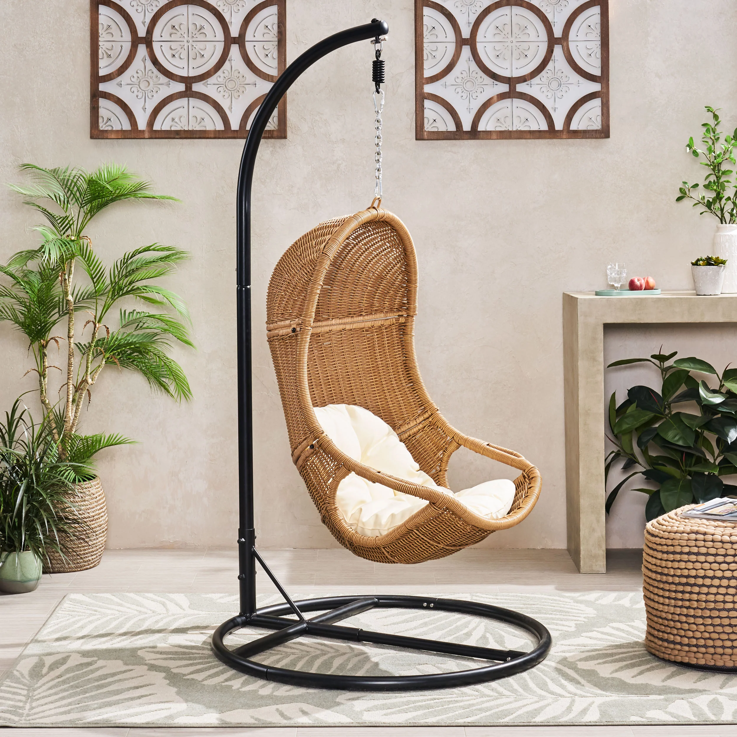 Yukon Outdoor Wicker Hanging Nest Chair with Stand - furnishings