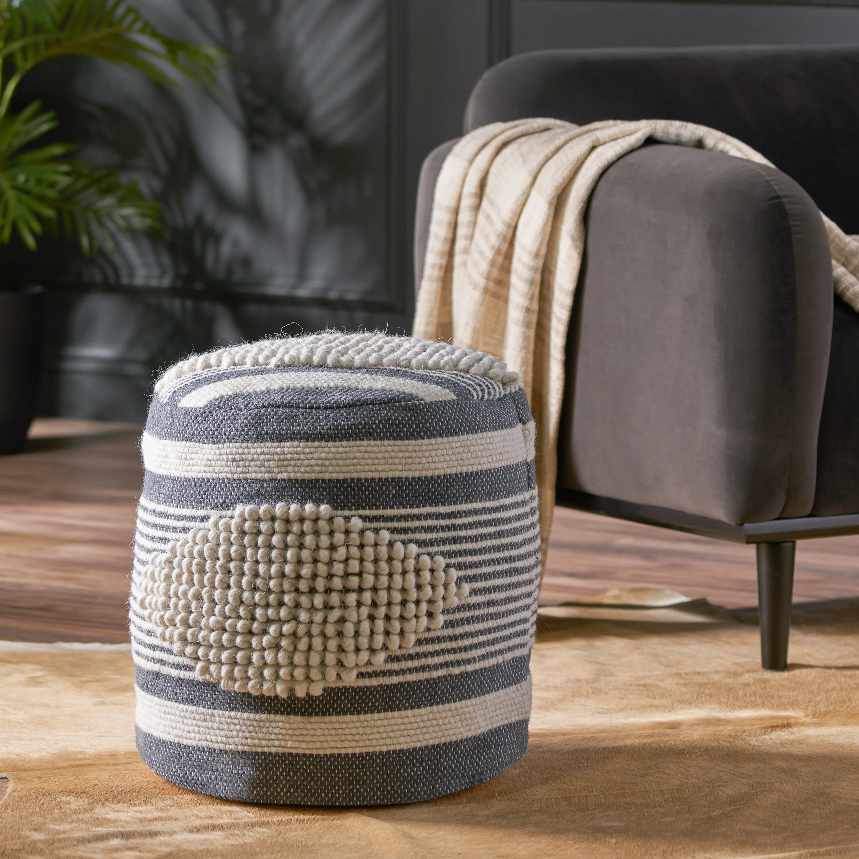 Villard Boho Handcrafted Fabric Cylinder Pouf - furnishings
