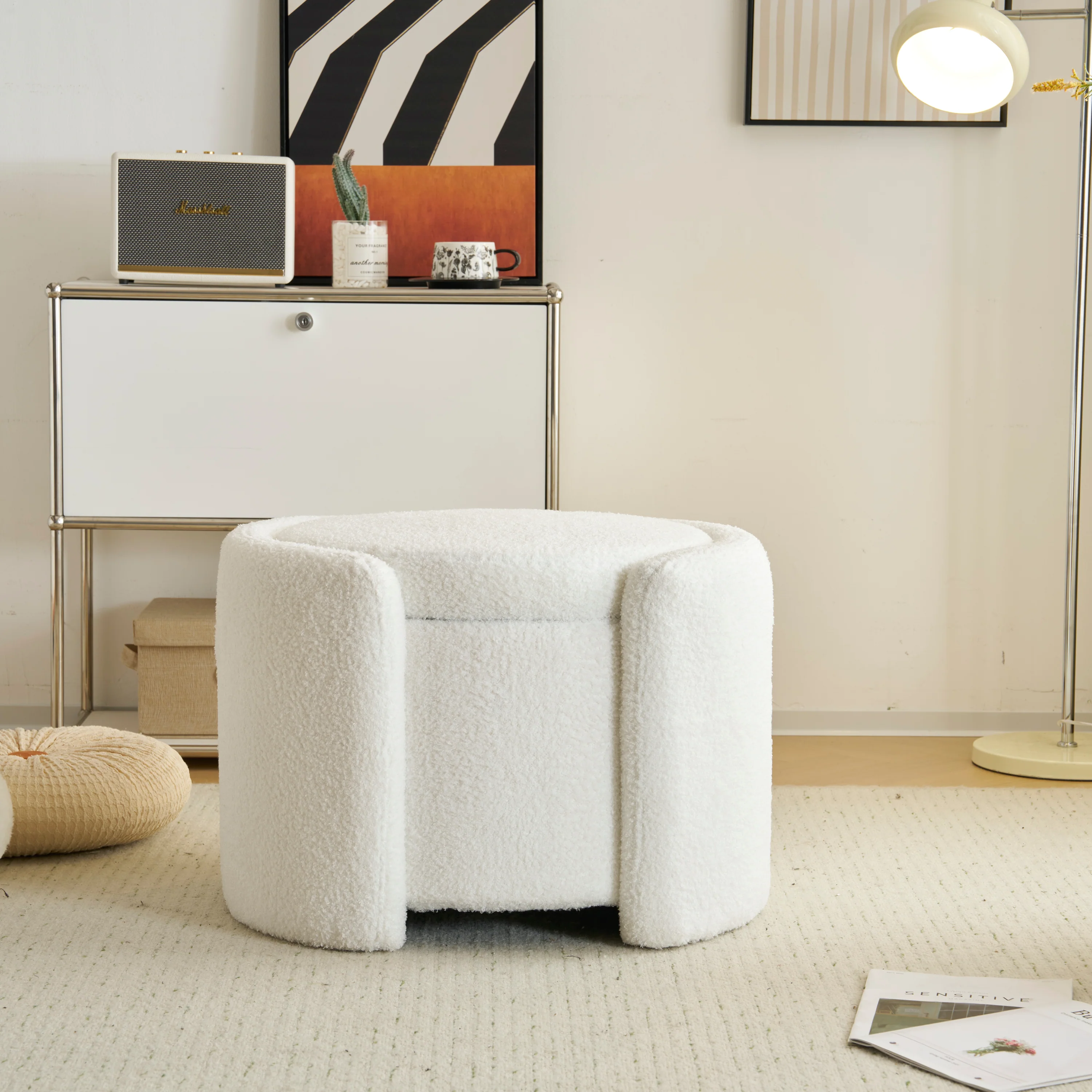 Cozy Lamb Fleece Oval Storage Ottoman Footstool Bench - furnishings