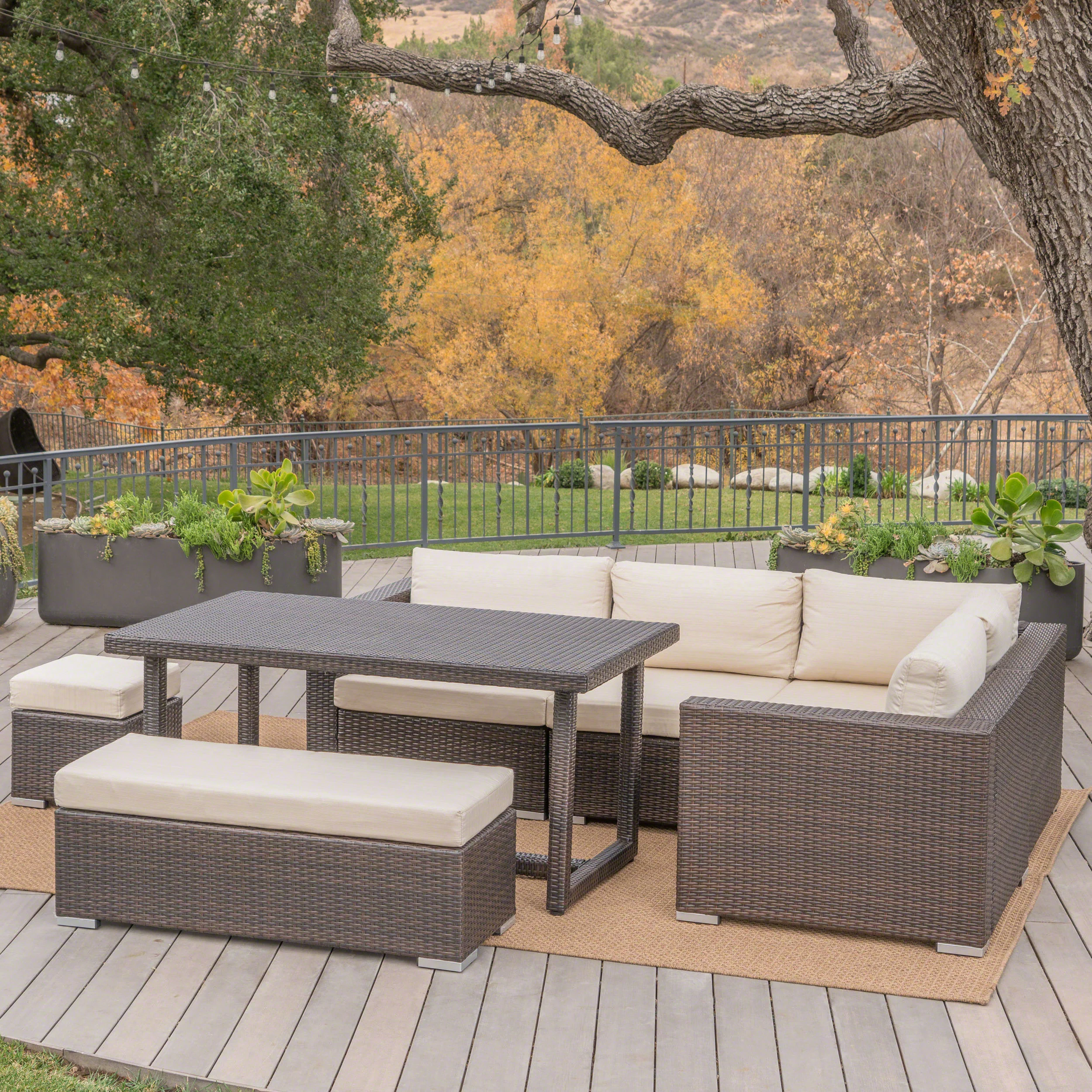 Santa Maria Outdoor 7 Seat Dining Sofa Set with Aluminum Frame and Water Resistant Cushions - furnishings