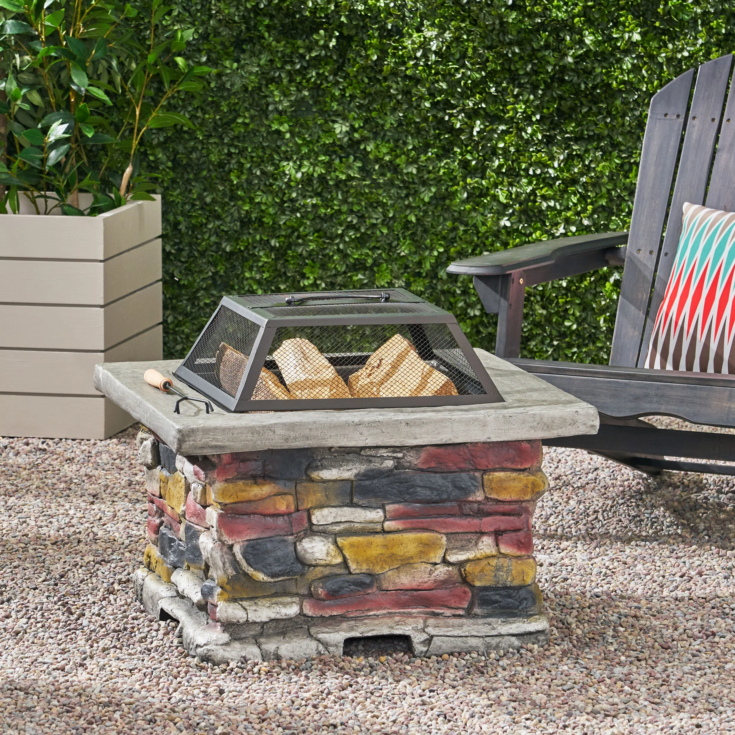 Tundra Square Natural Stone Finish Fire Pit - furnishings
