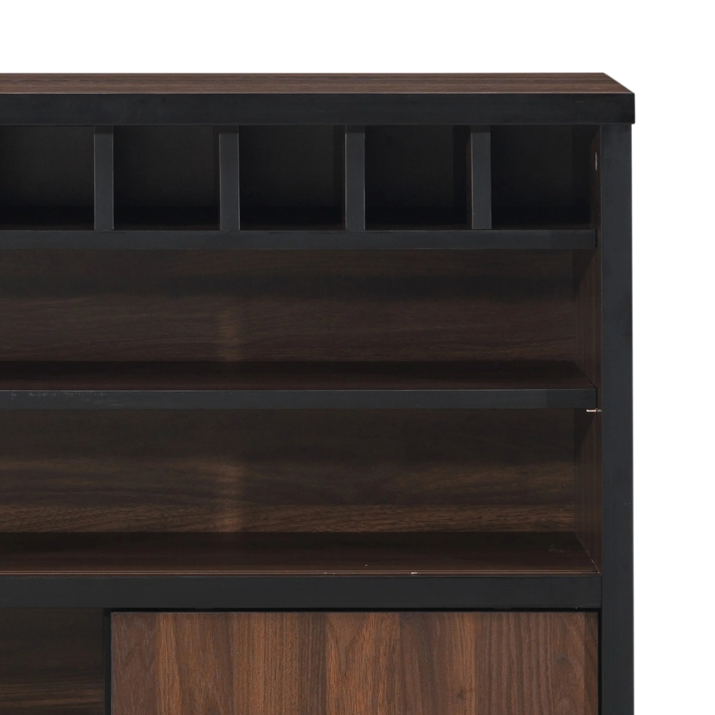 Rowell Modern Industrial Wooden 6 Bottle Wine Cabinet, Walnut, Black, and Dark Brown - furnishings