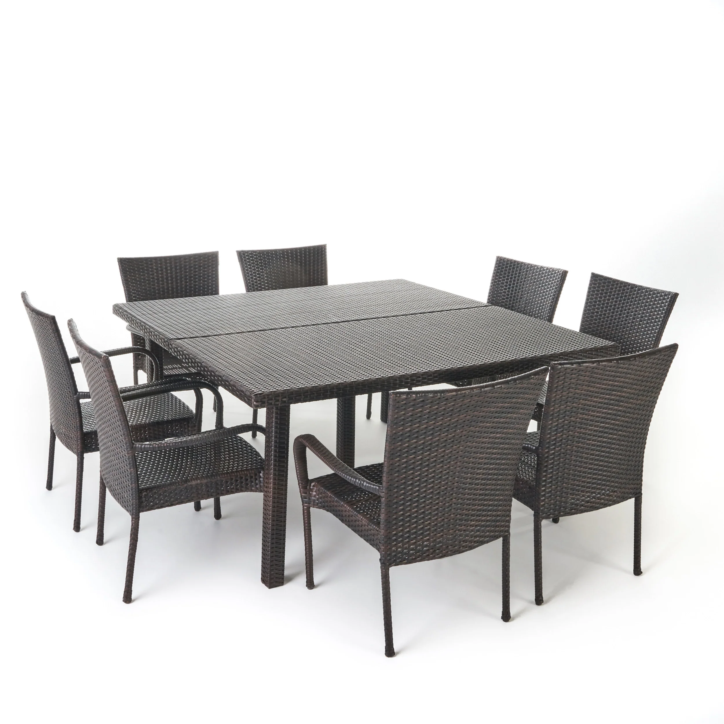Fern Outdoor 9 Piece Stacking Wicker Square Dining Set - furnishings