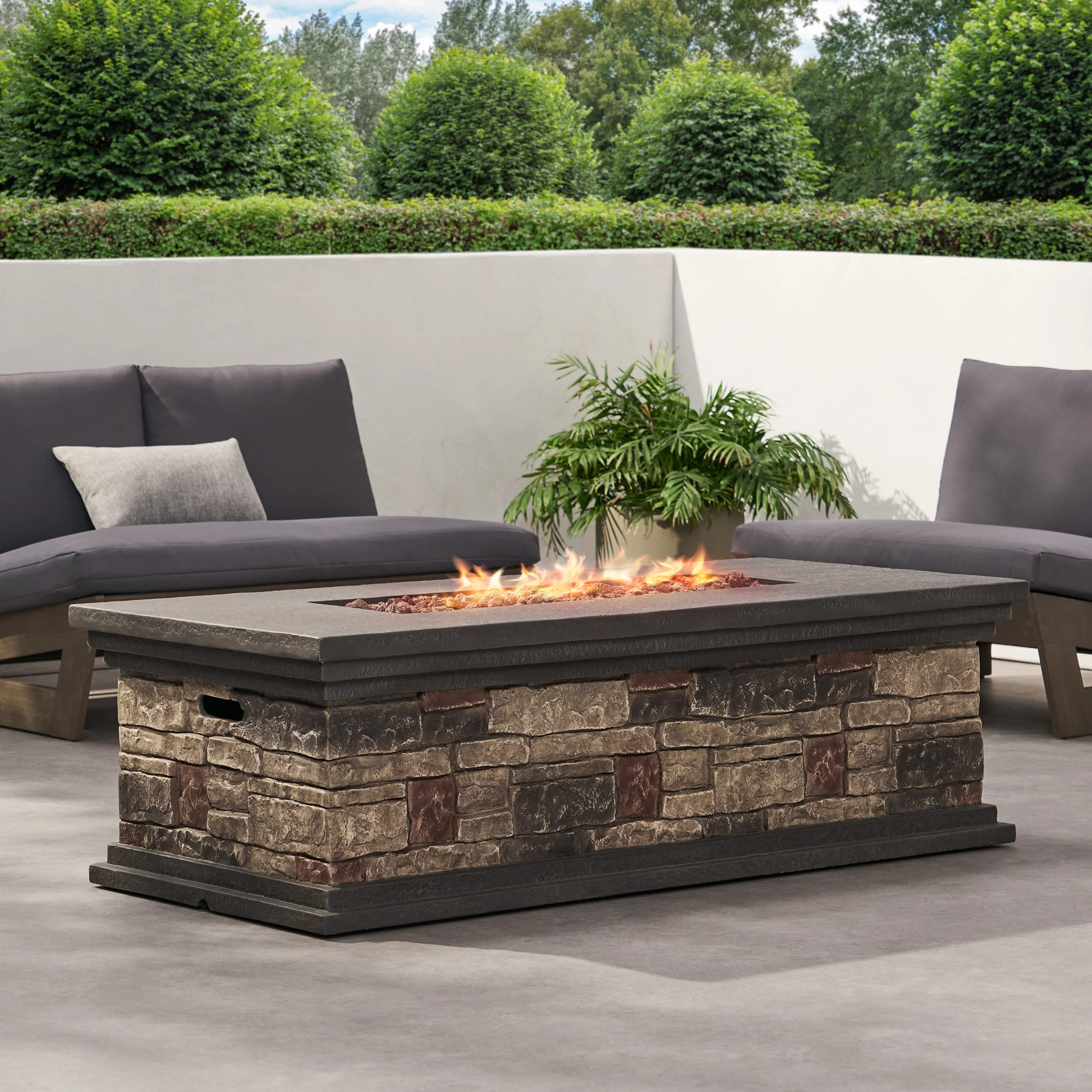 Troy Outdoor 50,000 BTU Lightweight Concrete Rectangular Fire Pit (No Tank Holder), Stone Finish - furnishings