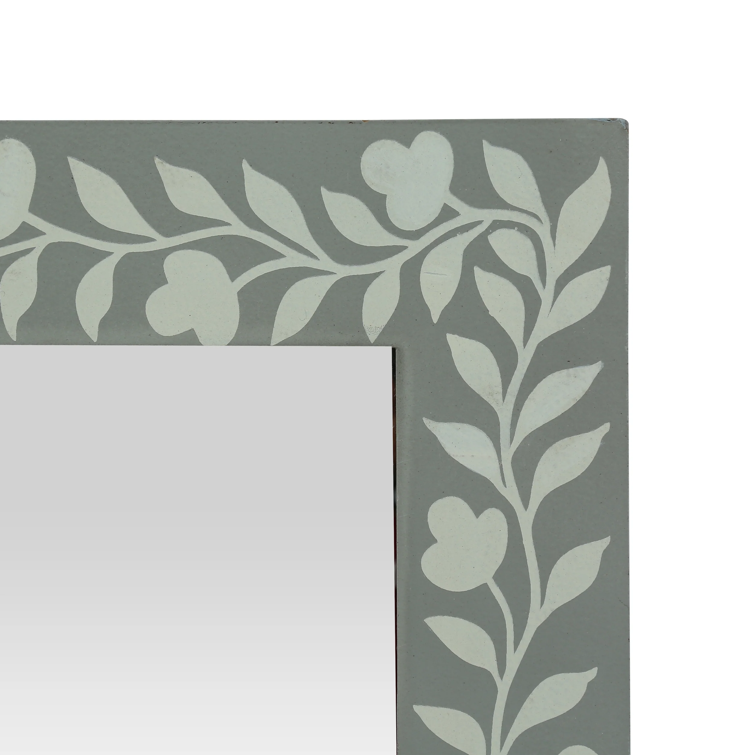 Woodworth Boho Handcrafted Painted Full Length Standing Mirror, Gray and White - furnishings