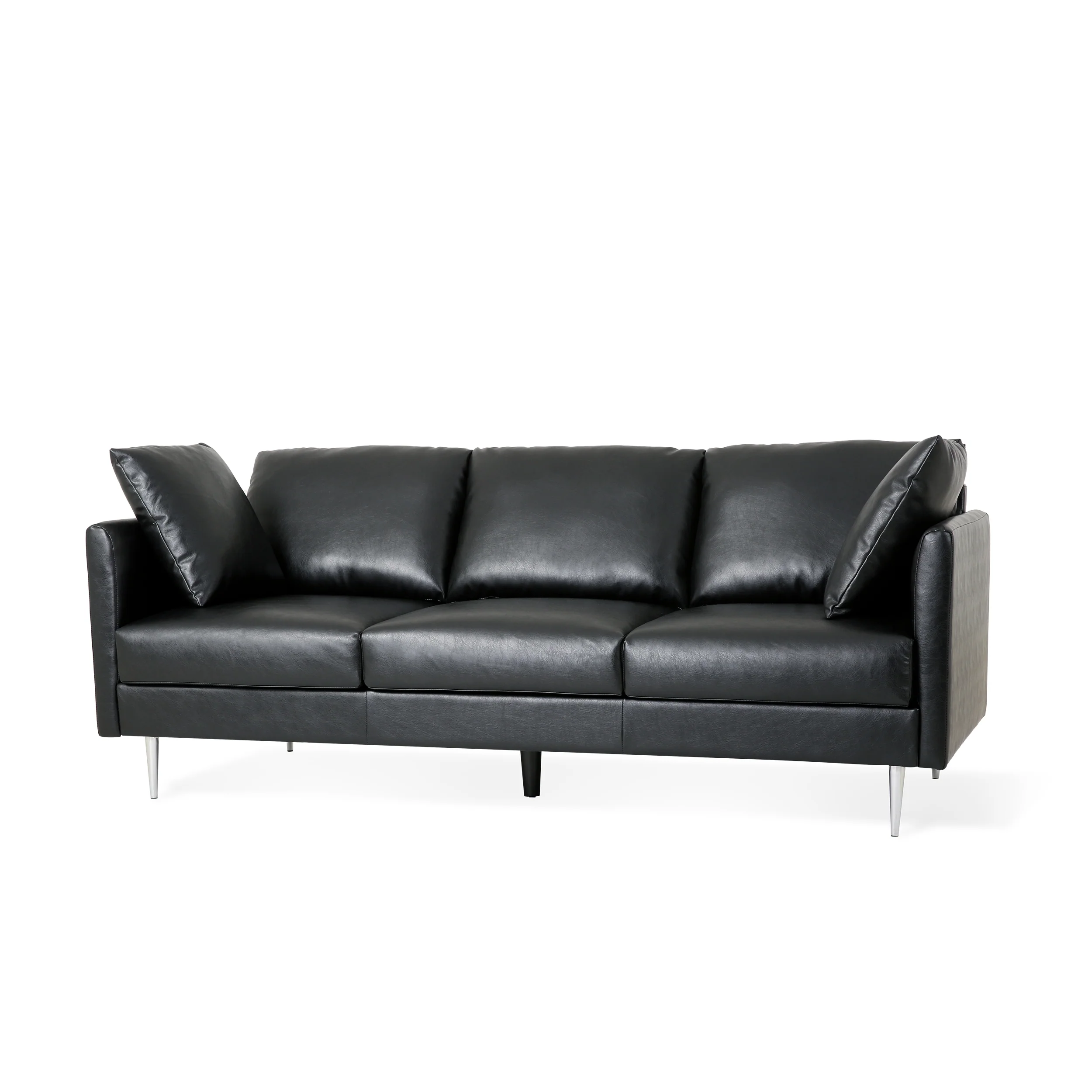 Syosset Modern Faux Leather 3 Seater Sofa with Pillows - furnishings