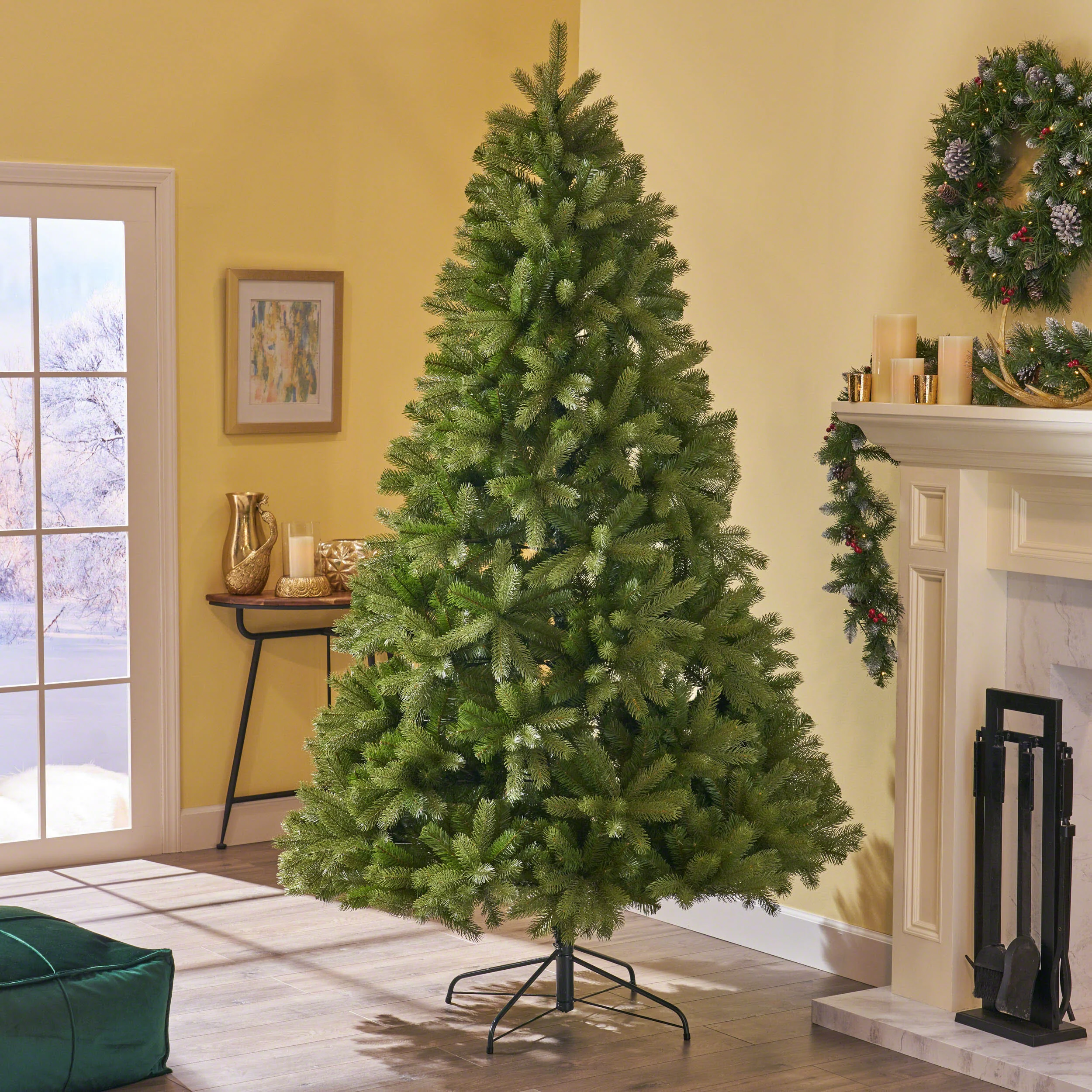 7-Foot Mixed Spruce Hinged Artificial Christmas Tree - furnishings