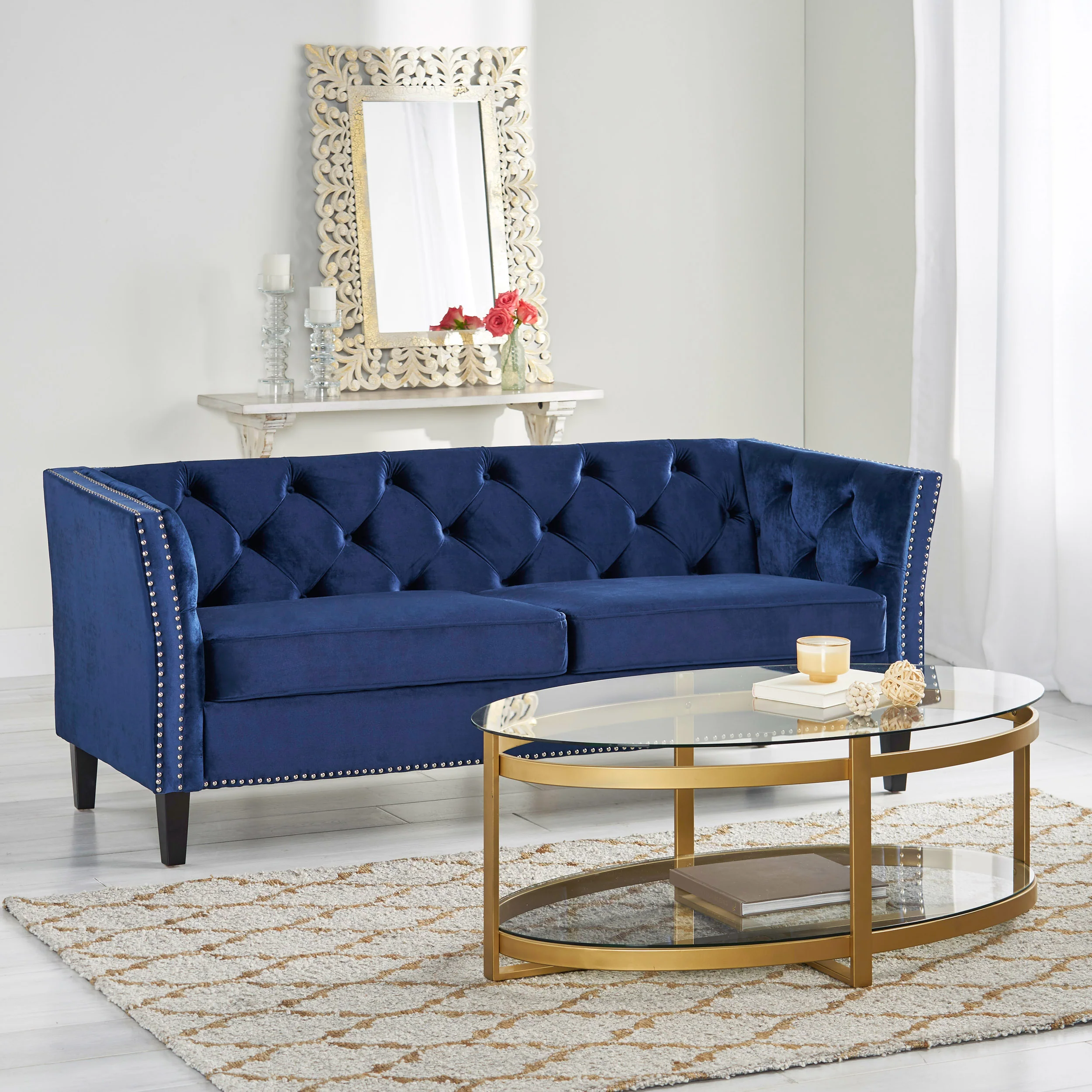 Alessio Contemporary Tufted Velvet 3 Seater Sofa - furnishings