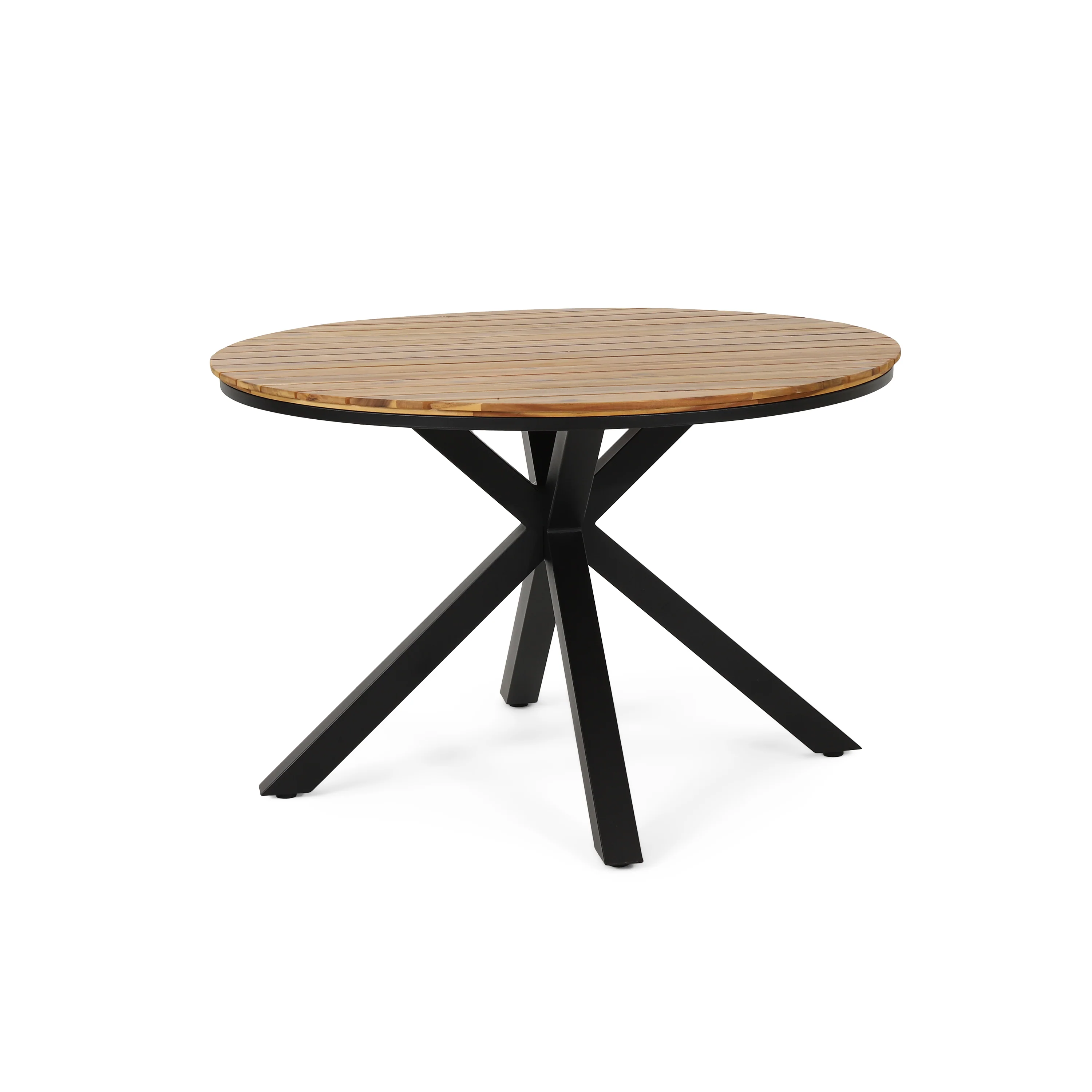 Mellie Outdoor Mesh and Acacia Wood 5 Piece Dining Set, Black and Teak - furnishings
