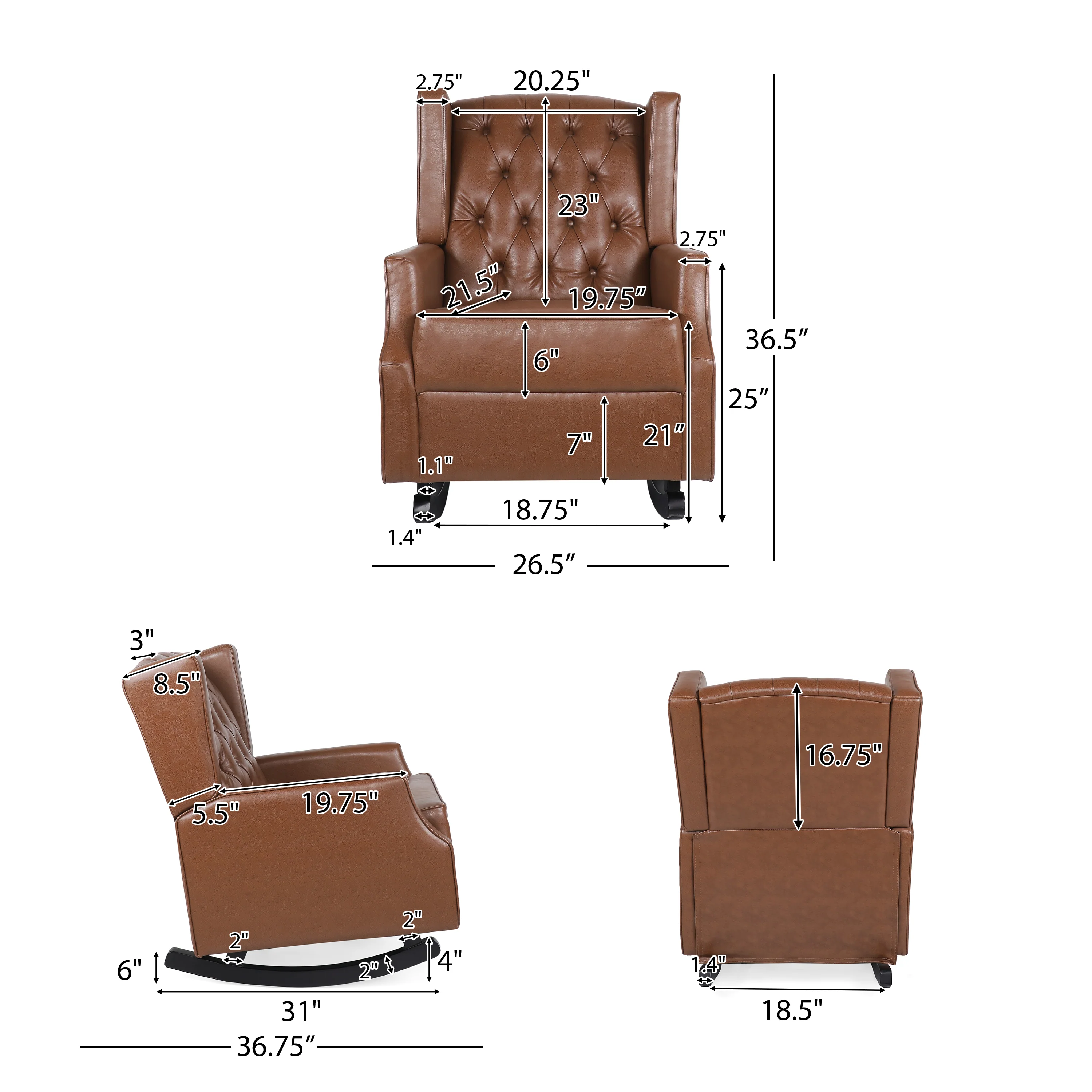 Amedou Contemporary Faux Leather Tufted Wingback Rocking Chair - furnishings