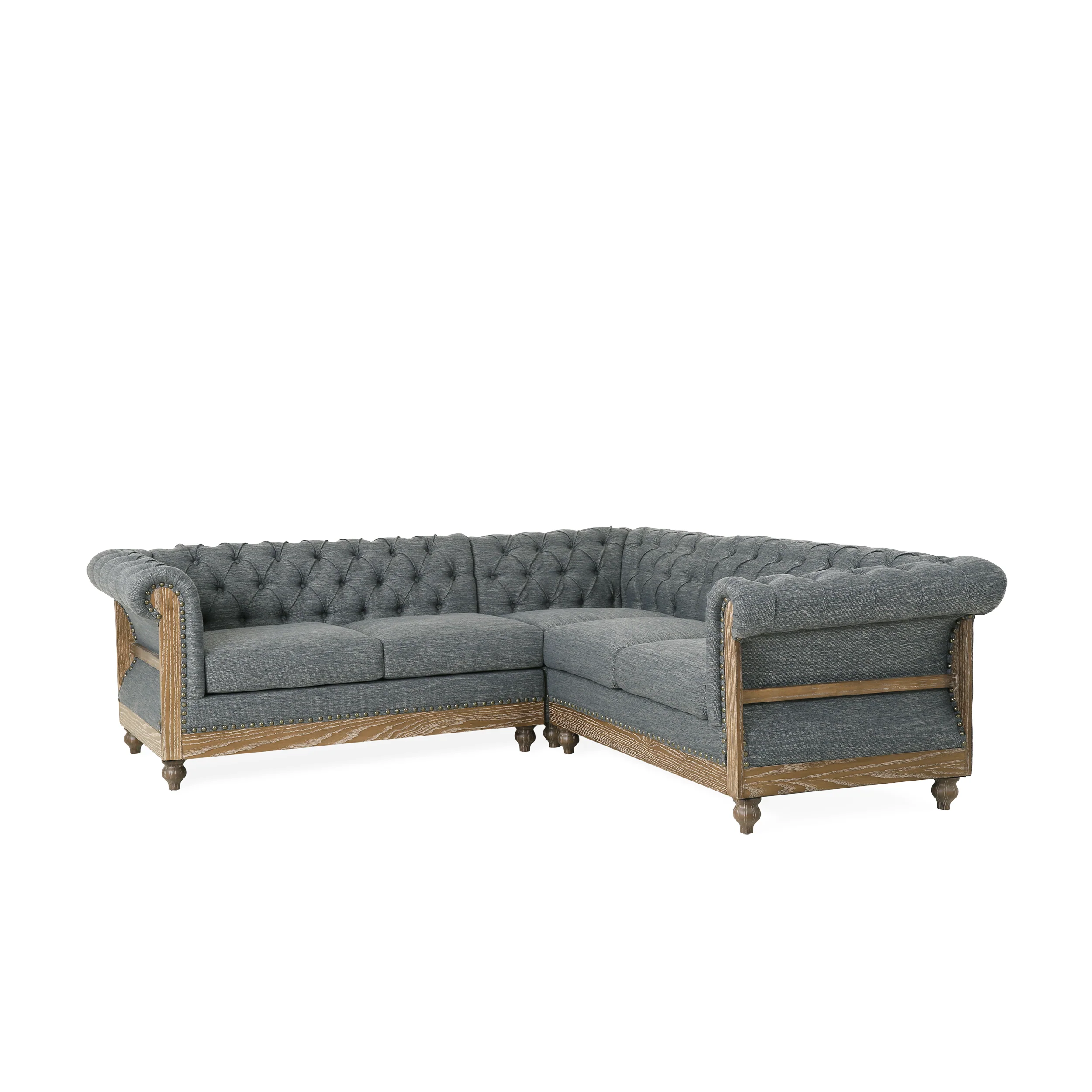 Alejandro Chesterfield Tufted Fabric 5 Seater Sectional Sofa with Nailhead Trim - furnishings