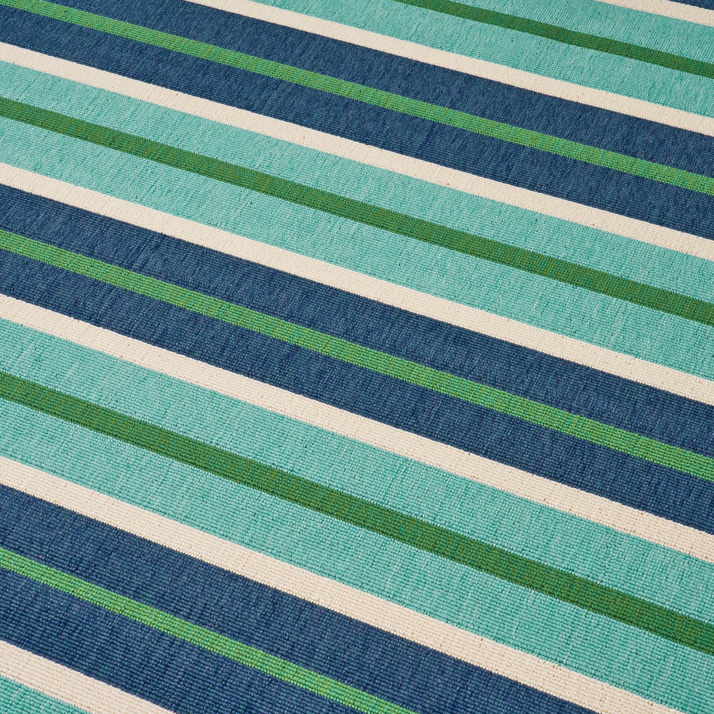 Khaidyn Outdoor Modern Striped Blue and Green Rectangular Area Rug - furnishings