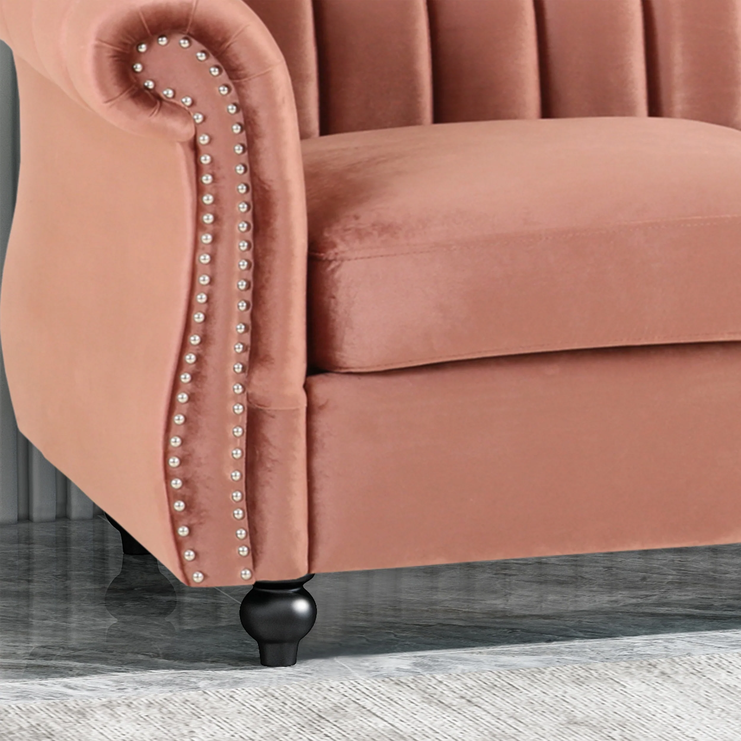 Olga Modern Glam Velvet 3 Seater Sofa, Umber and Dark Brown - furnishings