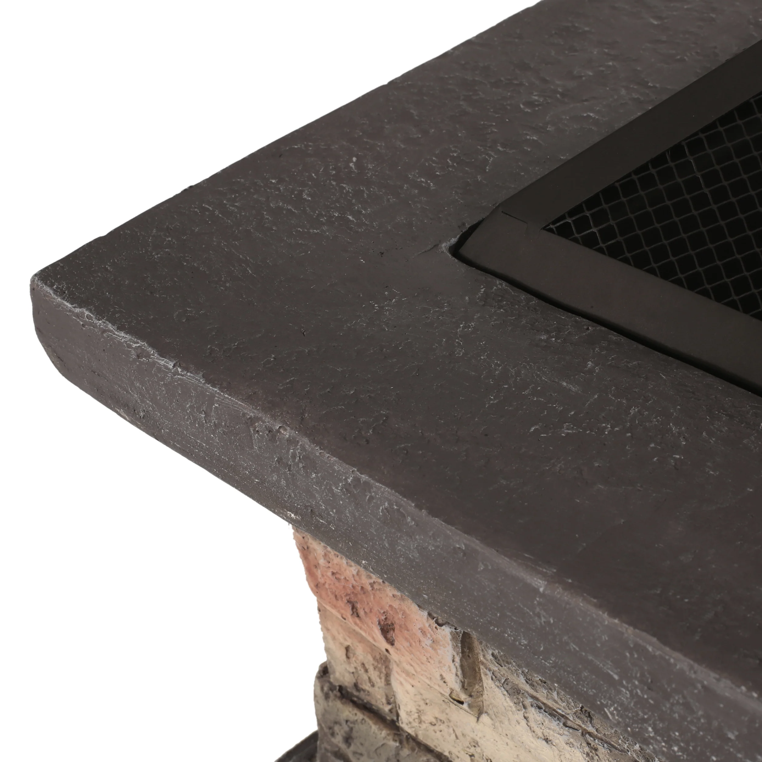 Neosho Outdoor Lightweight Concrete Wood Burning Square Fire Pit, Stone Finish - furnishings