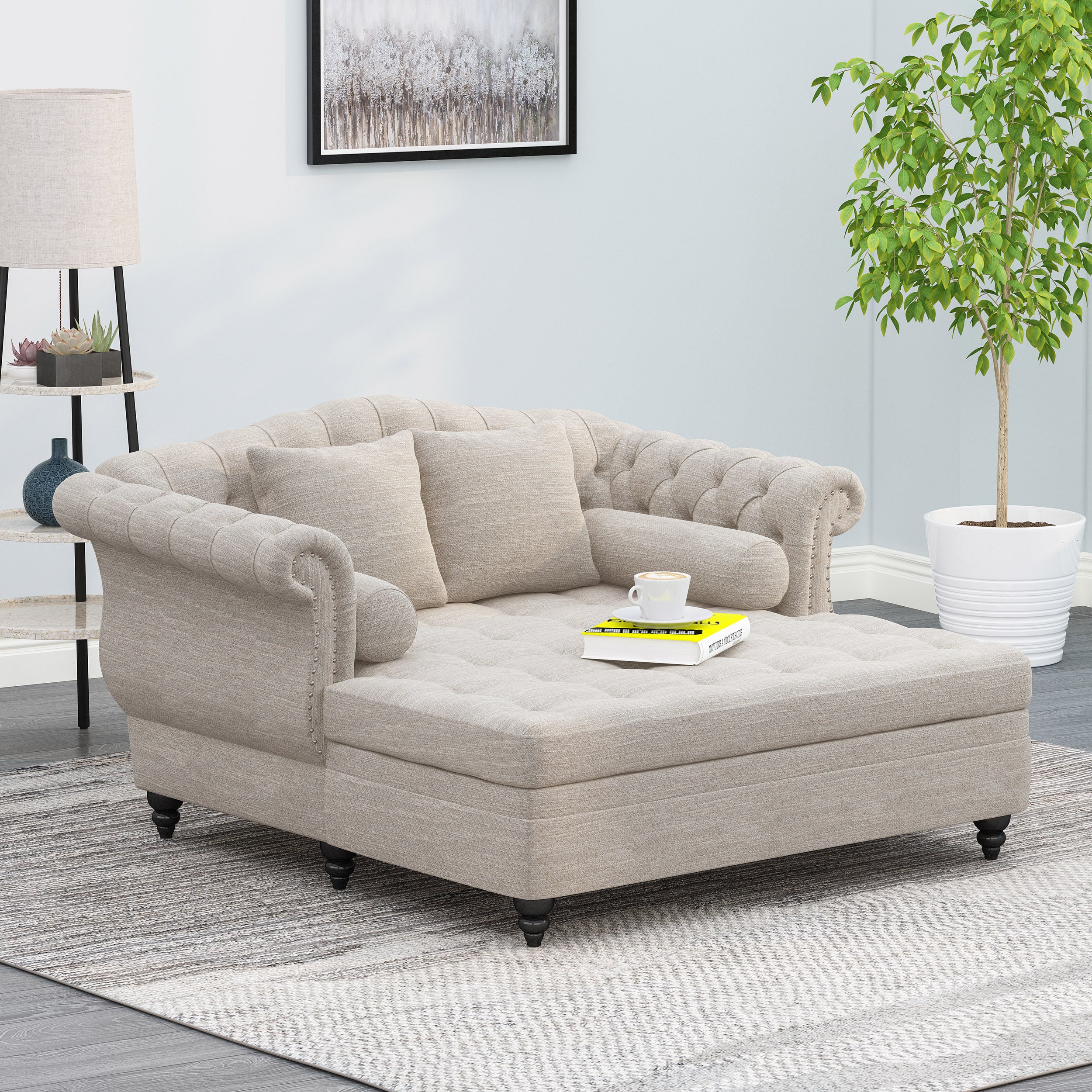 Horeb Contemporary Tufted Double Chaise Lounge with Accent Pillows - furnishings