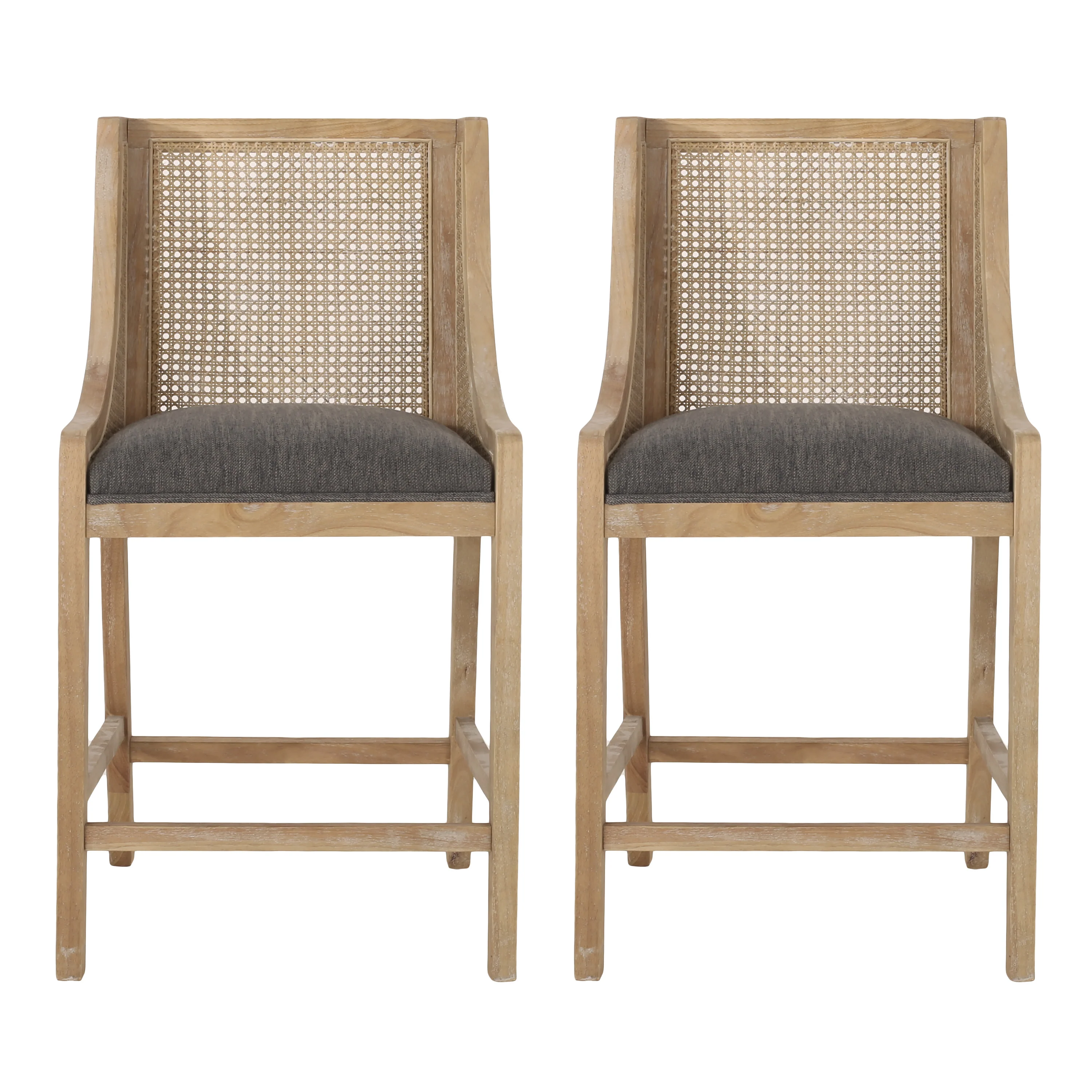Deville French Country Fabric Upholstered Wood and Cane 25.5 inch Counter Stools (Set of 2) - furnishings