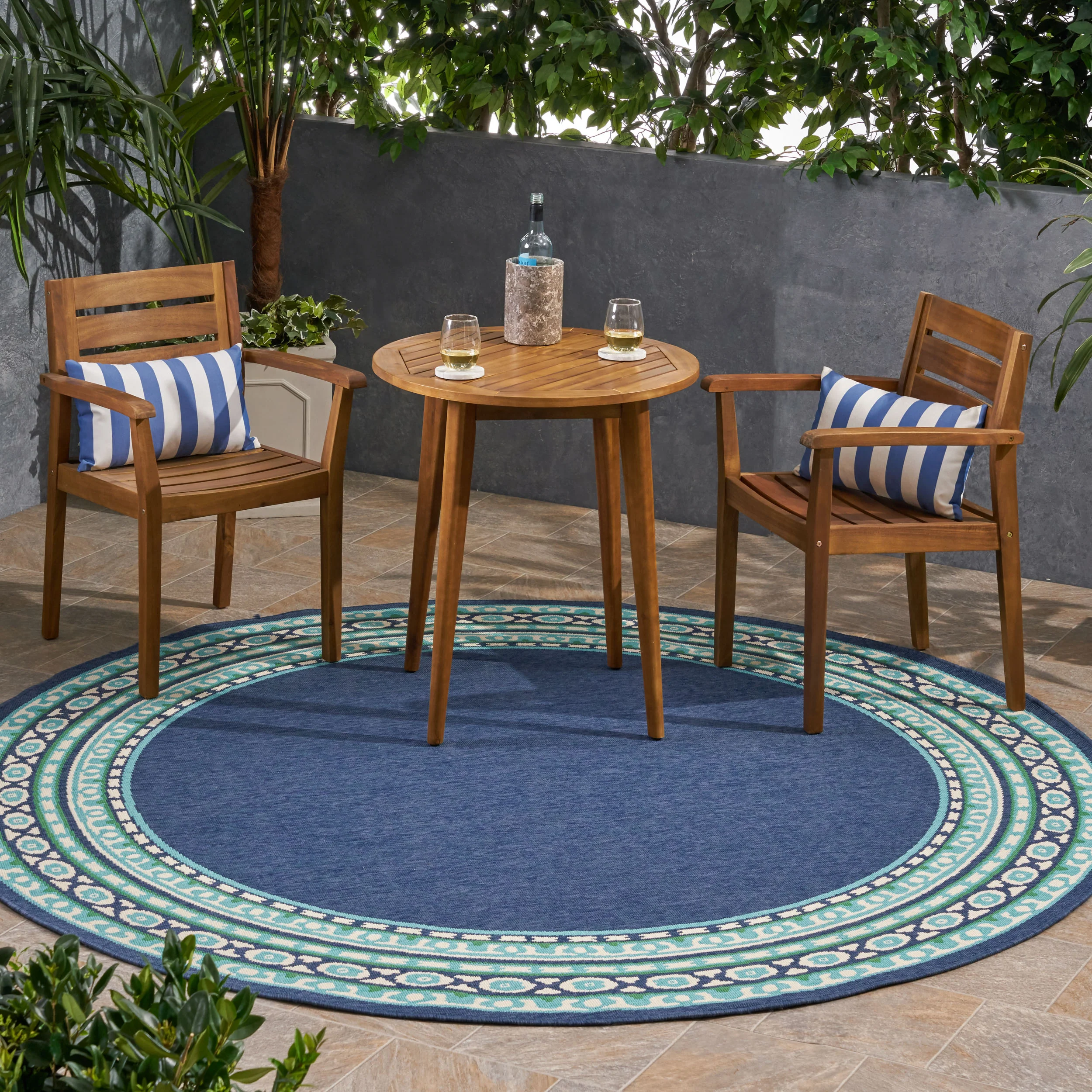 Reid Indoor/Outdoor Border Area Rug, Navy and Green - furnishings